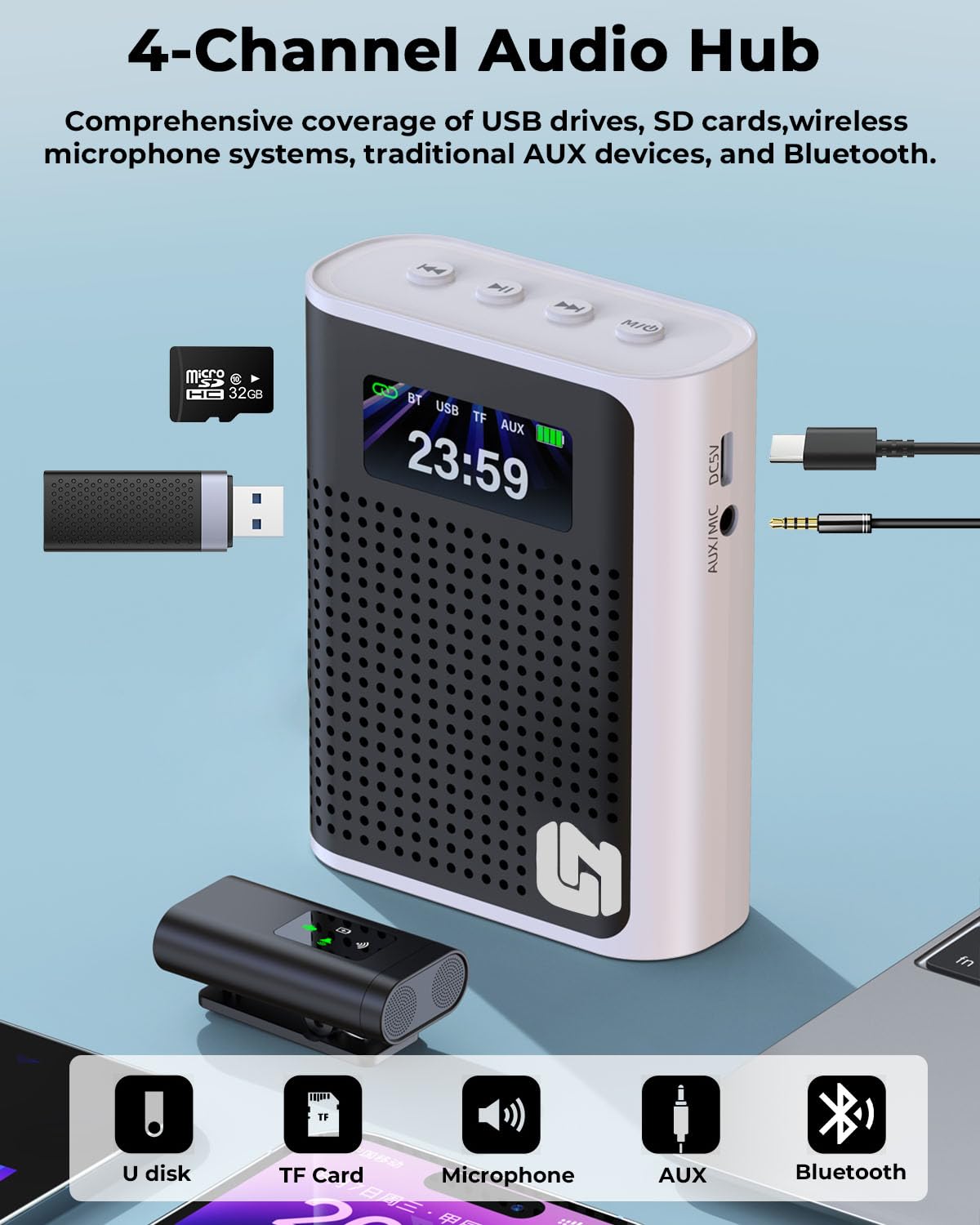2026 New Upgraded Voice Amplifier Wireless Microphone with Magnetic Lavalier, LED Display Screen, Rechargeable Portable Microphone Speaker for Teachers, Classroom, Yoga, Meetings, Speeches, Tours