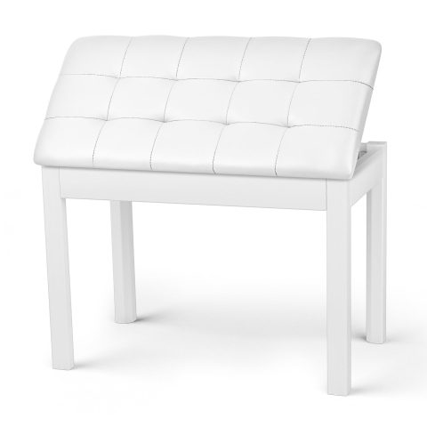 ZHRUNS Duet Piano Bench Wooden Keyboard Bench with Storage Compartment, 29” White Piano Chair Seat with Padded Cushion