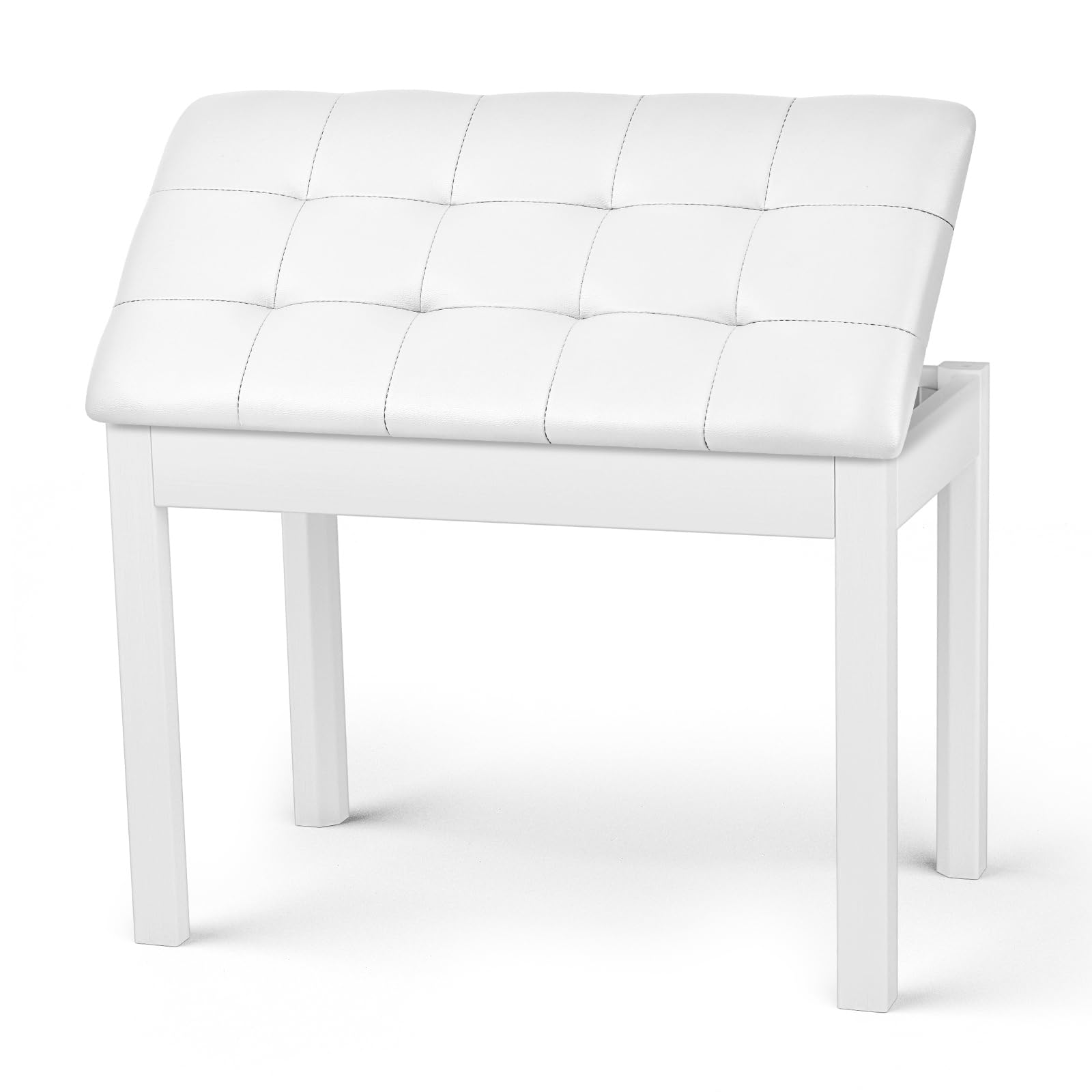 ZHRUNS Duet Piano Bench Wooden Keyboard Bench with Storage Compartment, 29” White Piano Chair Seat with Padded Cushion
