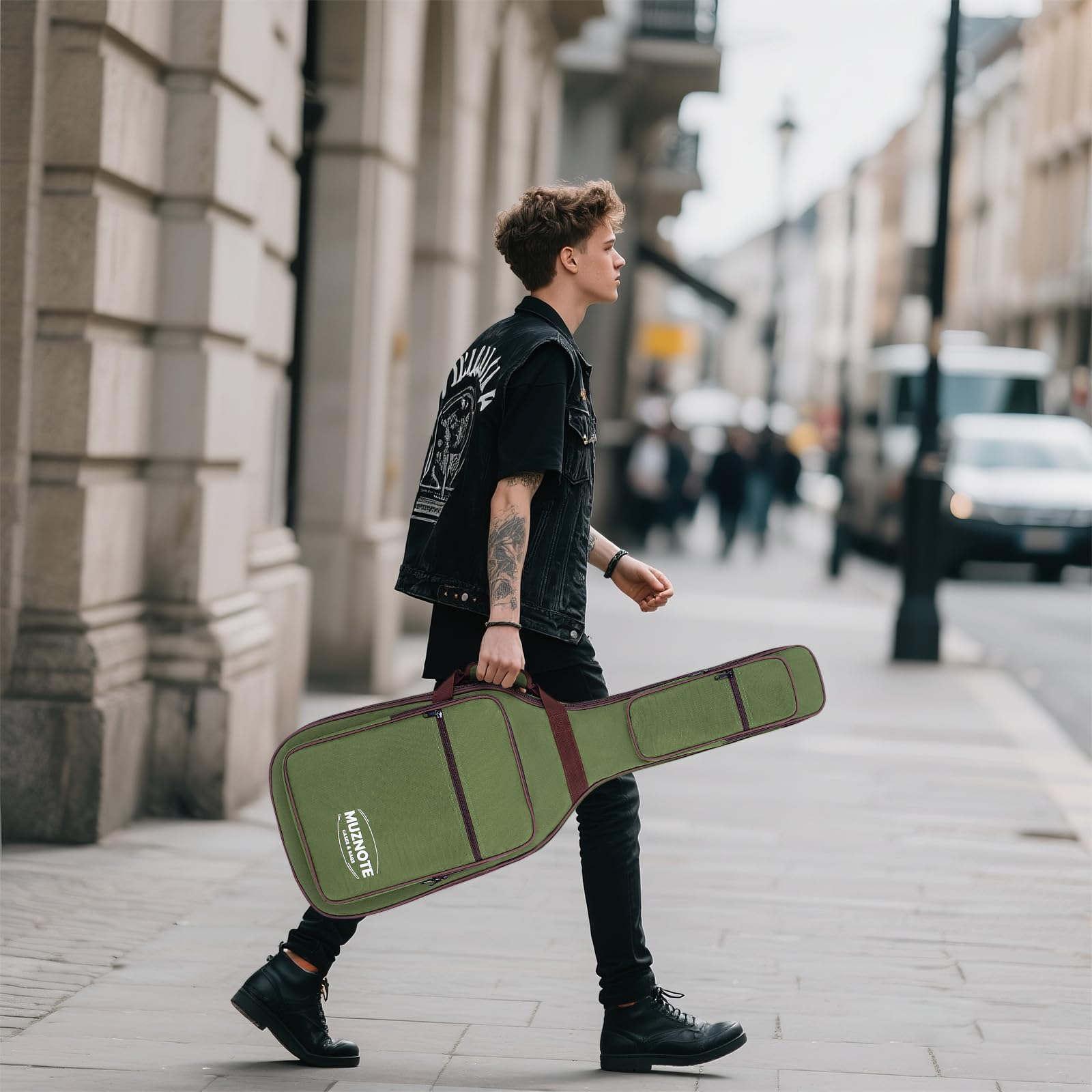 MUZNOTE Electric Guitar Bag Electric Guitar Case Reinforced 0.45 In Thick Sponge Soft Padded Guitar Case with 4 Pockets Electric Guitar Gig Bag, Neck Cradle,Back Hanger Loop for 39 Electric Guitars
