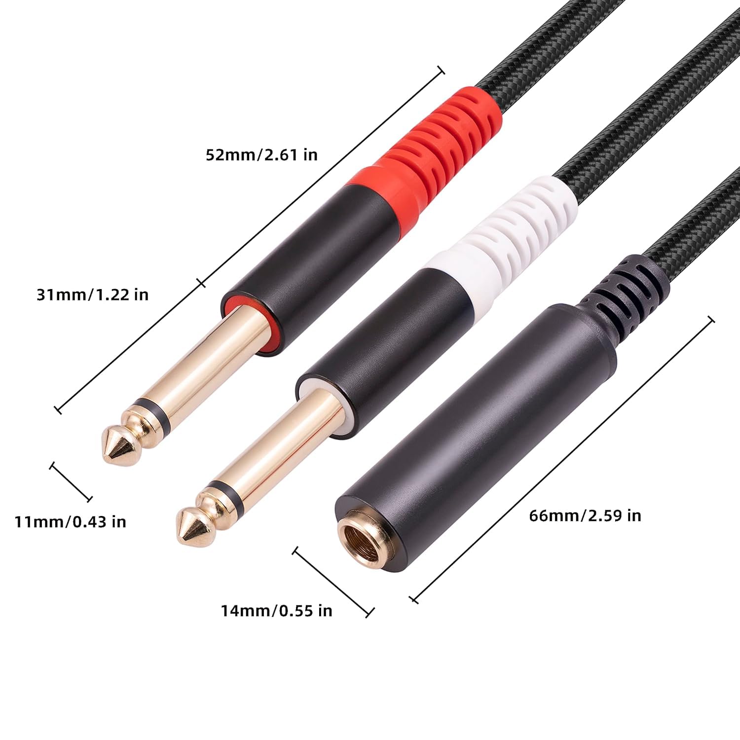 Menewstart 2 Pack 1/4 TRS Breakout Cable 1 FT, Splitter Y Adapter, 6.35mm TRS Female to Dual 6.35mm TS Mono Male Jack Cable for Guitar or Mixer with Jack Output