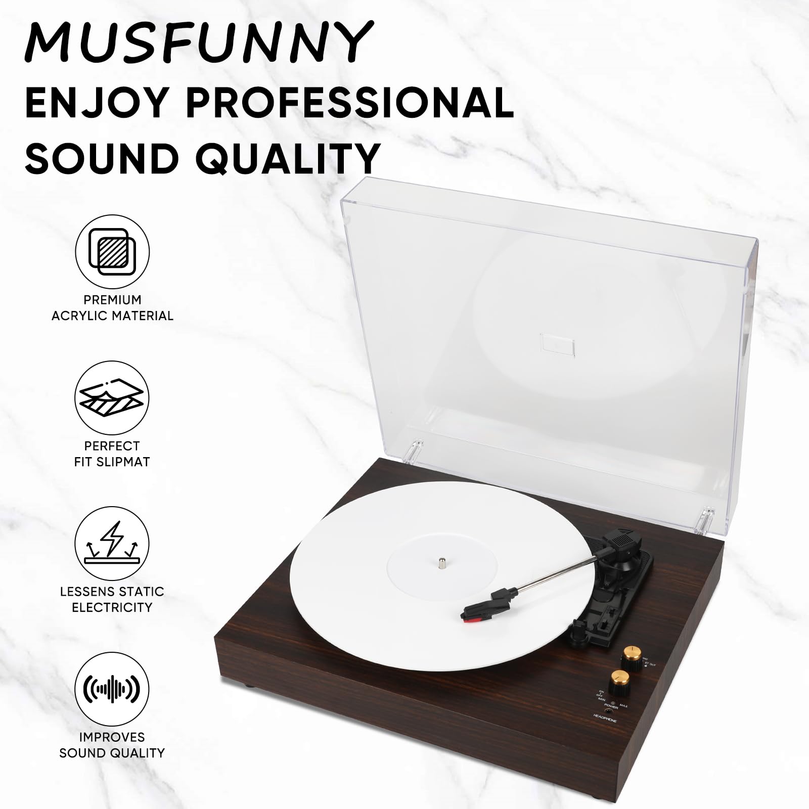Acrylic Turntable Mat for Vinyl Records: 12 Inch Anti-Static Vinyl Slipmat