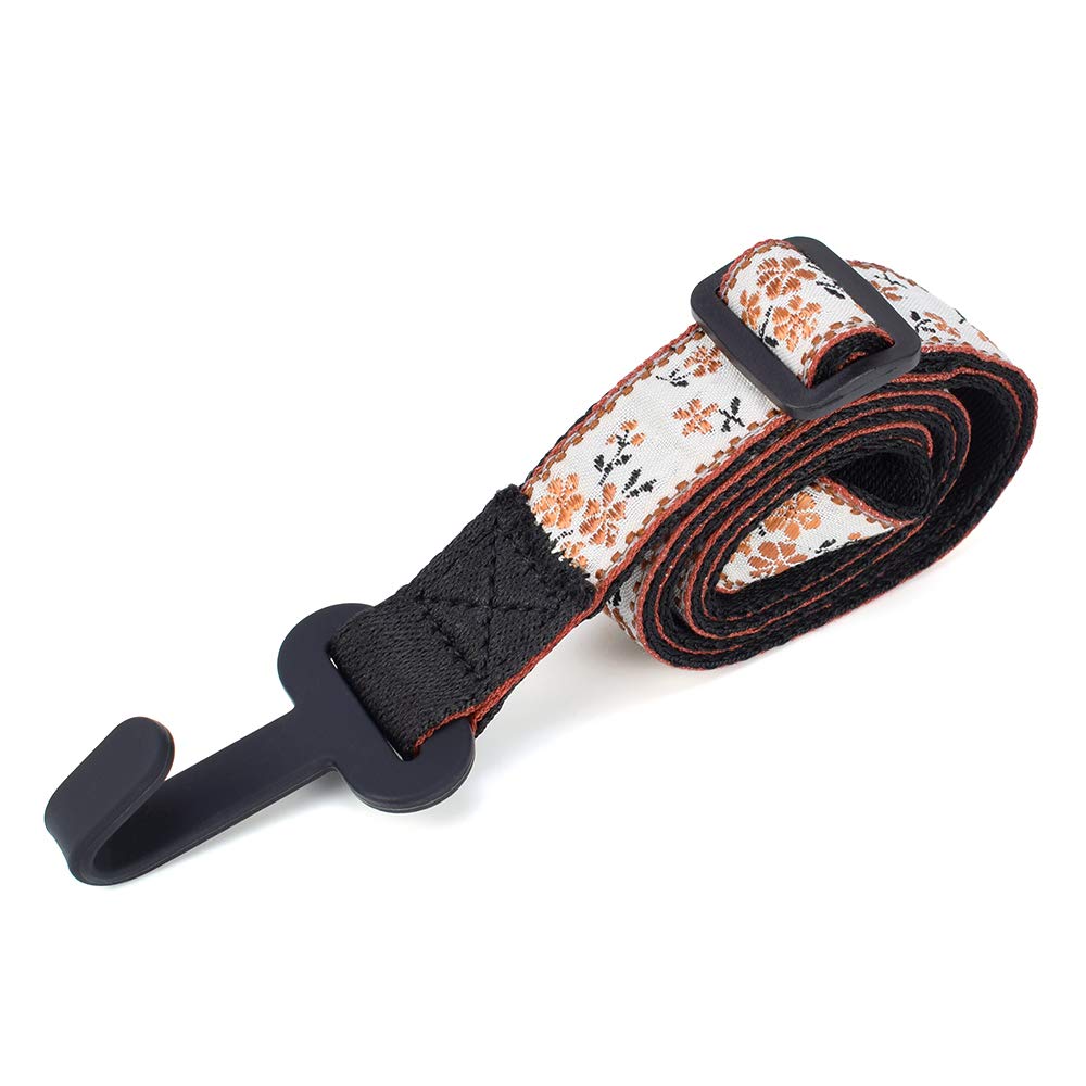 CLOUDMUSIC Ukulele Strap Clip On, Orange Flowers In Breige