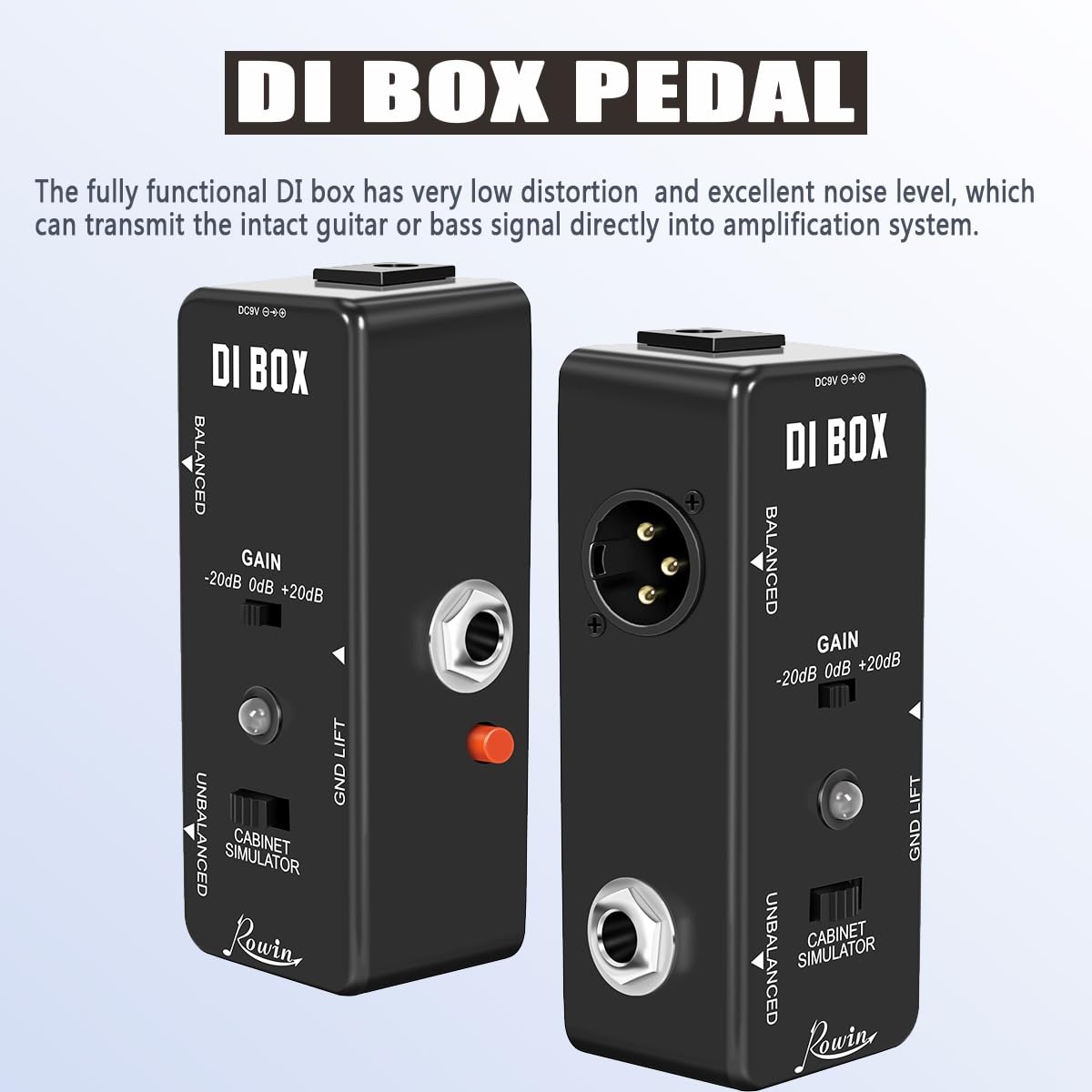 Rowin Guitar Bass Passive DI Box Instrument to Balanced and Unbalanced Micro Direct Box Pedal