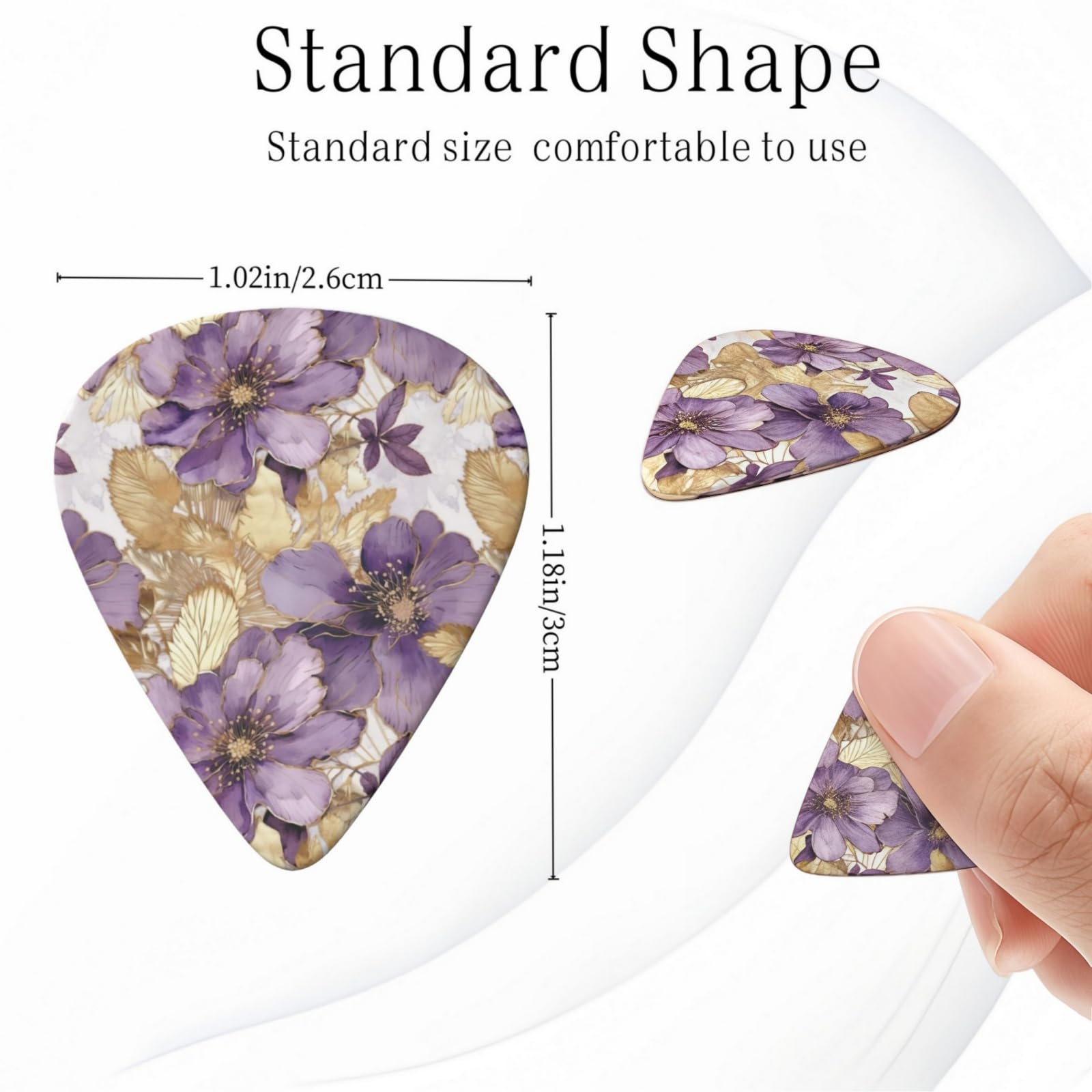 KWSAAHU 0.96mm Thick Guitar Picks – Golden Purple Floral