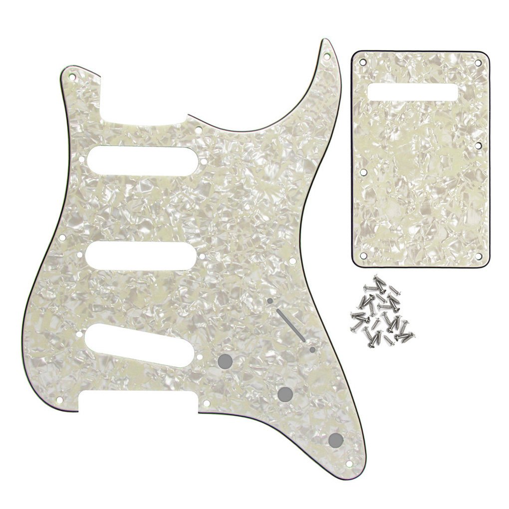 FLEOR SSS 8 Hole Vintage ST Pickguard Guitar Back Plate with Screw for Vintage ST Style Guitar Parts, 4Ply Aged Pearl
