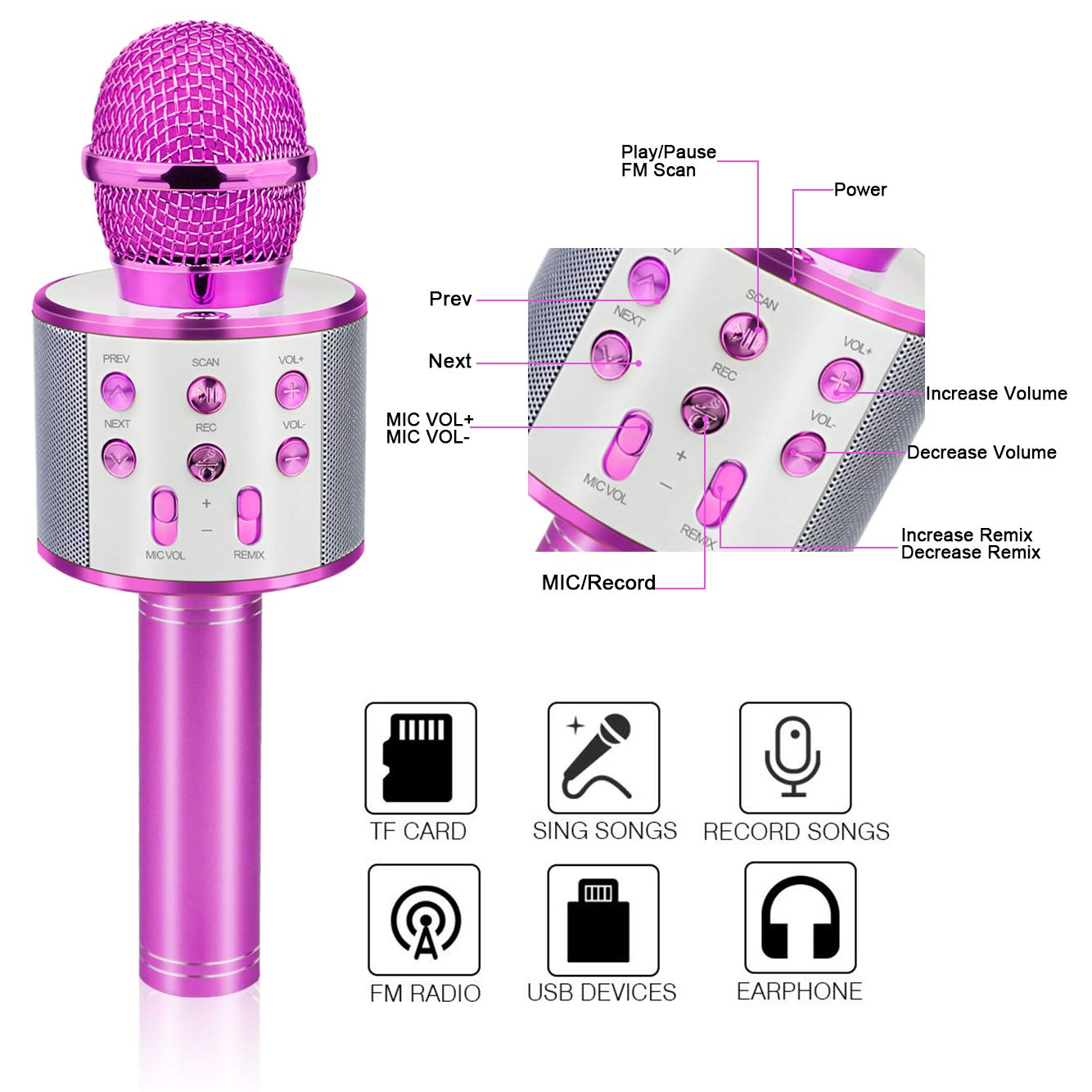 Viposoon Popular Toys for 4-12 Year Old Girls, Wireless Bluetooth Microphone for Kids Music Toy for 5-11 Year Old Kids Girl Party Gift Age 4-12 Girl