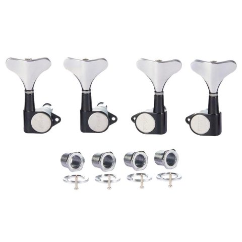KAISH 4 String 2R2L 18:1 Sealed Bass Tuners Bass Guitar Tuning Keys Tuning Machine Heads for Ibanez/Yamaha Style Acoustic/Electric Bass Black with Chrome