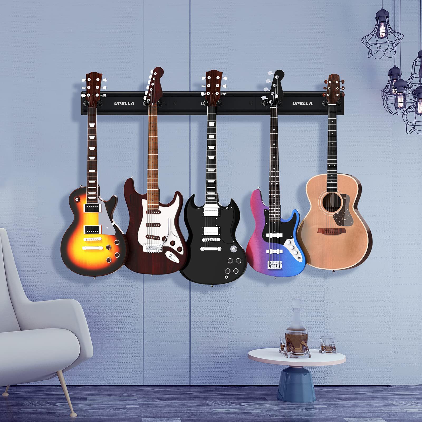 UPELLA Guitar Wall Mount Hangers for Multiple Guitars, 180° Adjustable Hooks Premium Aluminum Metal Violin Bass Stand Banjo Rack Mandolin Holder, Adjustable Instruments Display Set, Wall Mount Hooks