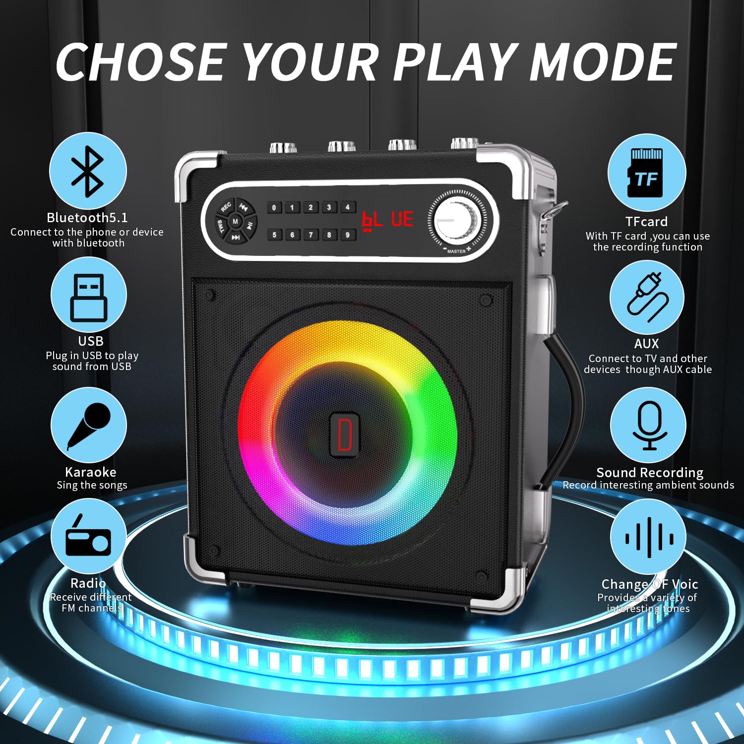 Portable Karaoke Machine Set with 2 Wireless Microphones for Adults & Kids