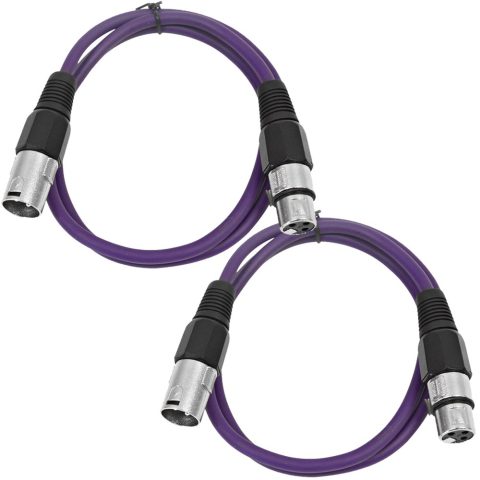 Seismic Audio – SAXLX-2-2 Pack of 2′ XLR Male to XLR Female Patch Cables – Balanced – 2 Foot Patch Cord – Purple and Purple