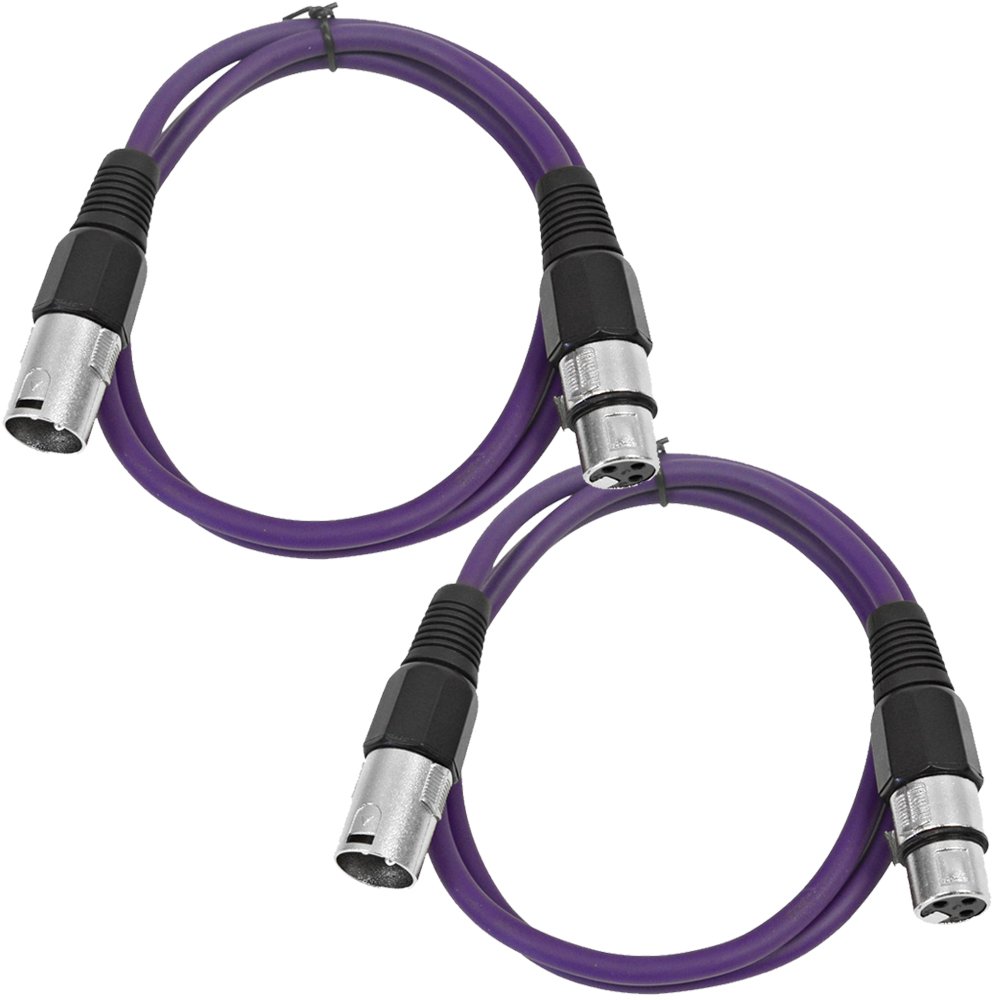 Seismic Audio – SAXLX-2-2 Pack of 2′ XLR Male to XLR Female Patch Cables – Balanced – 2 Foot Patch Cord – Purple and Purple