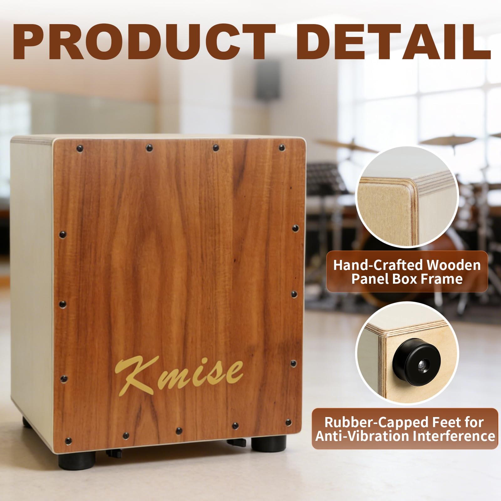 Kmise Portable Cajon Drum Box, 11.8×12.2×14.5″ Adjustable Snare Cajons Drums, Solid Acacia & Birch Wood, Percussion Instrument Gift for Adults Kids, With Carry Bag,for Home Live Performance Practice