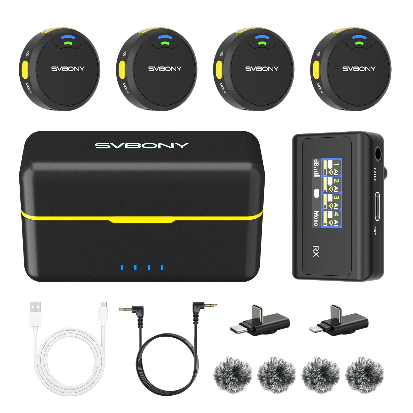 SVMic 5 4-Person Wireless Lavalier Microphones Systems with Charging Case