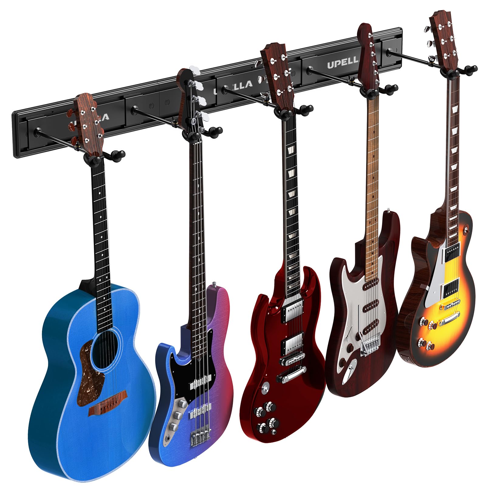 UPELLA Guitar Wall Mount Hangers for Multiple Guitars, 180° Adjustable Hooks Premium Aluminum Metal Violin Bass Stand Banjo Rack Mandolin Holder, Adjustable Instruments Display Set, Wall Mount Hooks