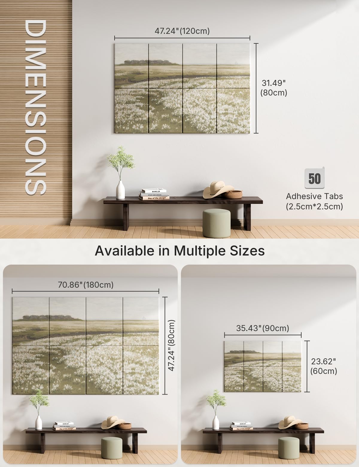 Wall Art Acoustic Panels,47”X31”Sound Absorbing Panels-8-Pack with 50 Adhesive Tabs, Panels for Living Room and Recording Studio, Offices-A Vast Summer Landscape