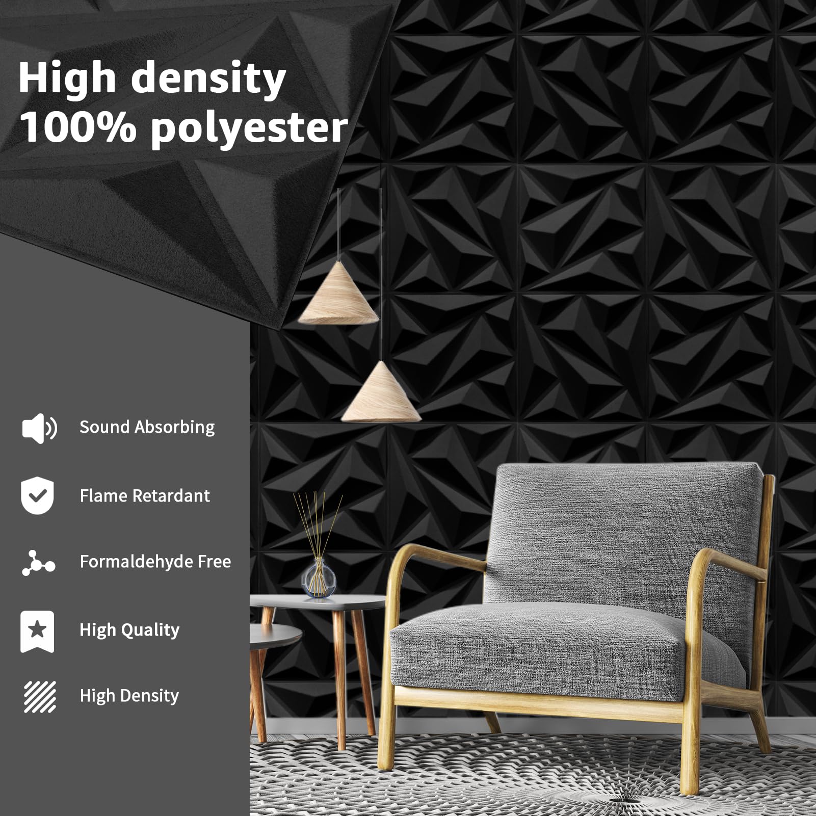 Art3dwallpanels Acoustic Panels 20 Pack Soundproof Wall Panels Sound Dampening Panels, 3D Wall Panels Sound Absorbing Panels, 12″ X 12″, Blue with Tape