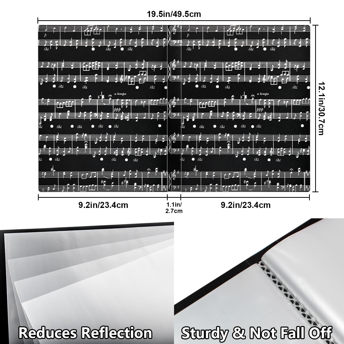 Music Folder,40‑Pocket PP Sheet Music Holder for A4 Documents Black 1Pack