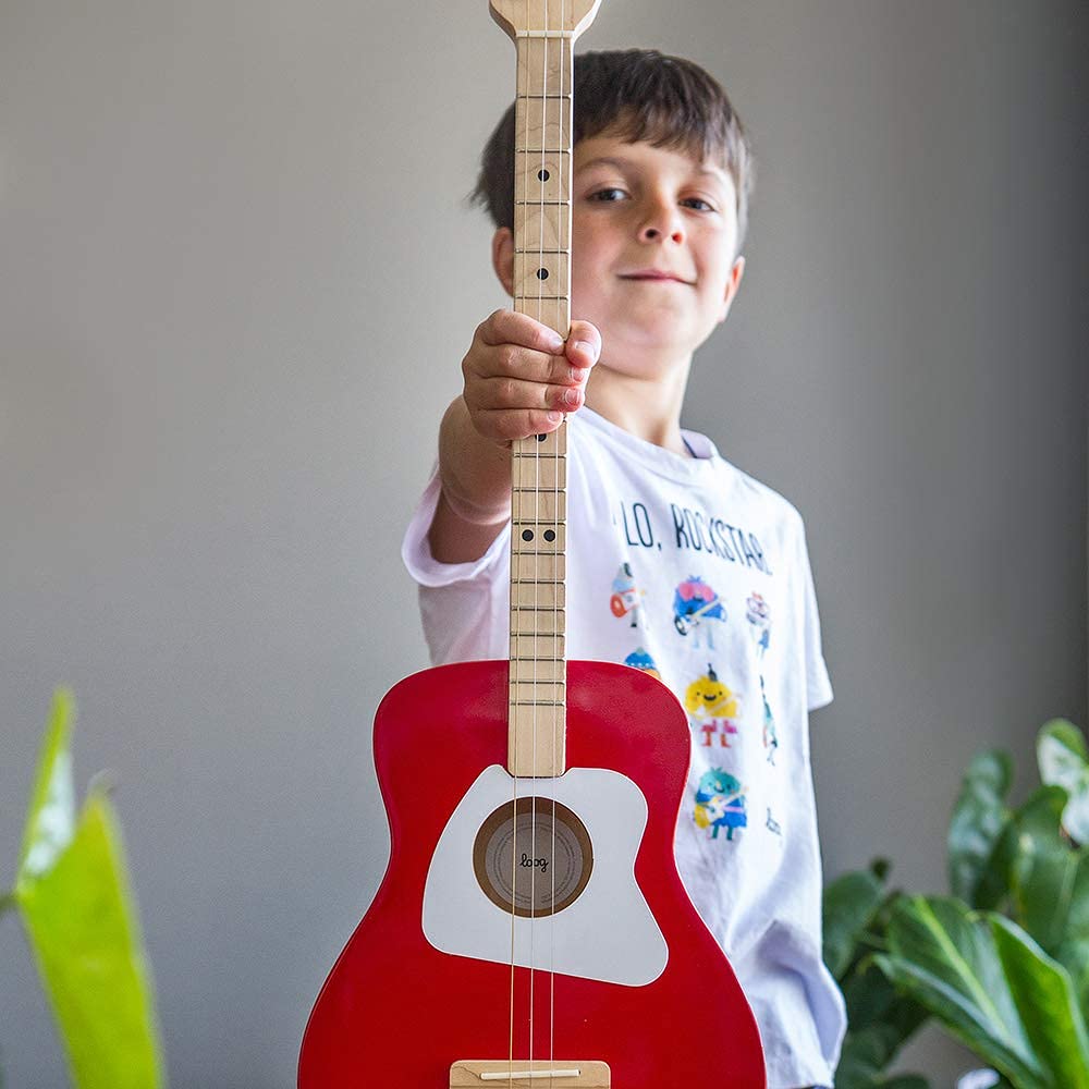 Loog Pro Acoustic kids Guitar 3-strings Ages 6+ Learning App and Lessons Included Red