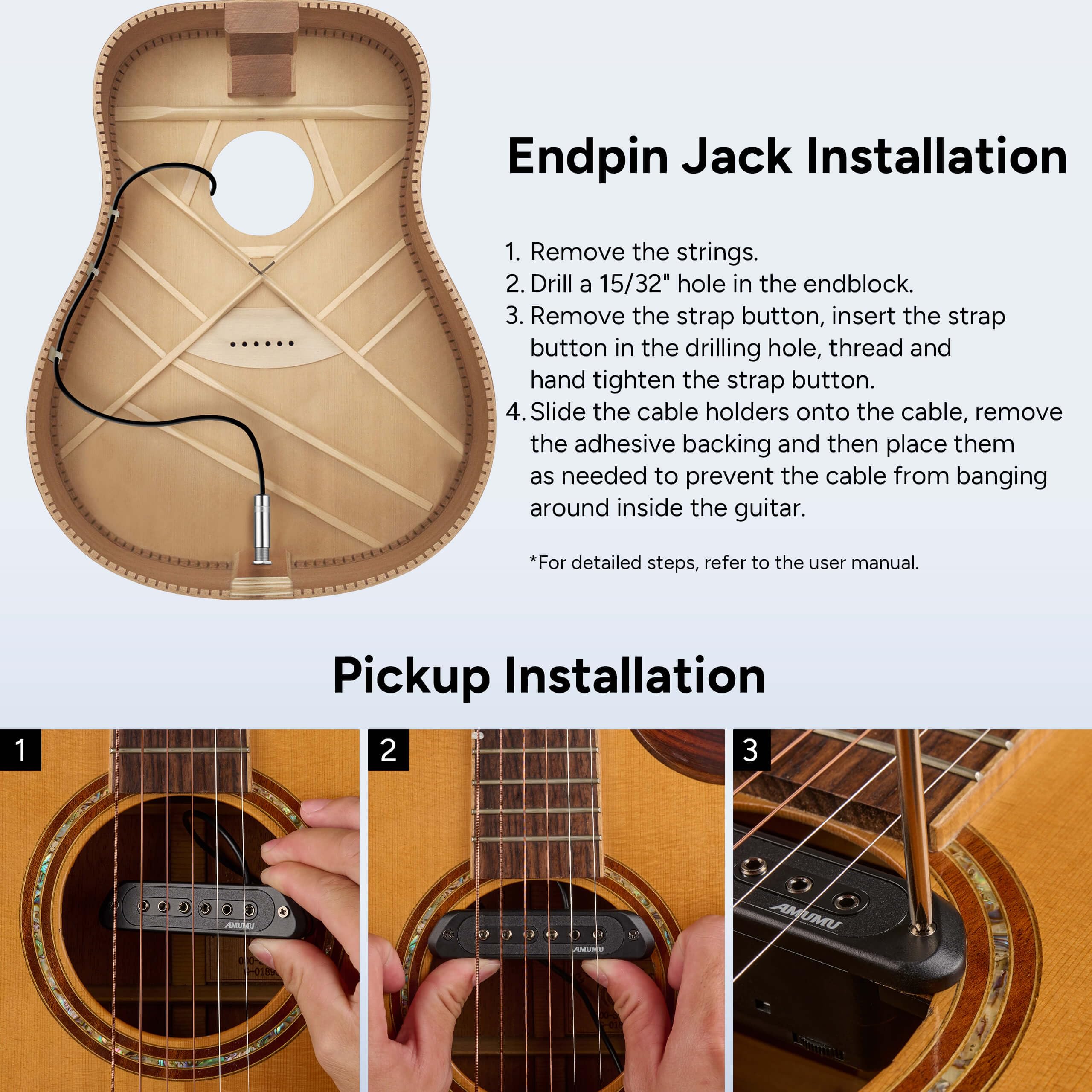 AMUMU SP60 Acoustic Guitar Pickup Humbucker Magnetic Passive Soundhole Pickup for Acoustic guitar Black