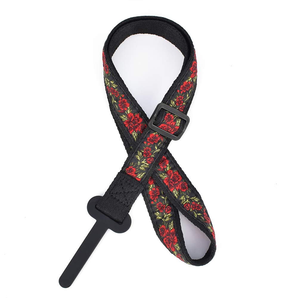 CLOUDMUSIC Ukulele Strap Clip On Red Roses