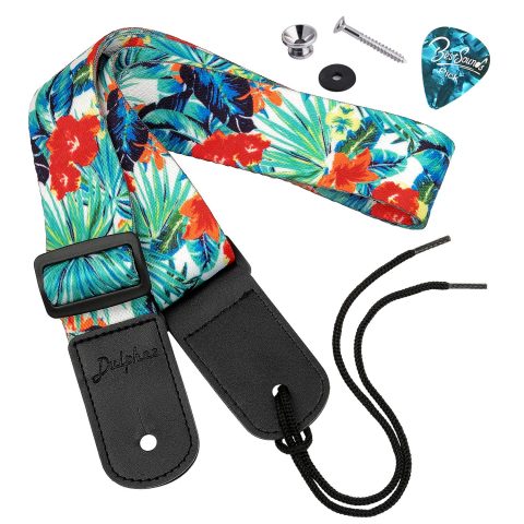 Dulphee Ukulele Strap Hawaiian Style Adjustable Uke Shoulder Strap for Soprano Concert Tenor Baritone Ukulele, Mandolin and Banjo(Flower)