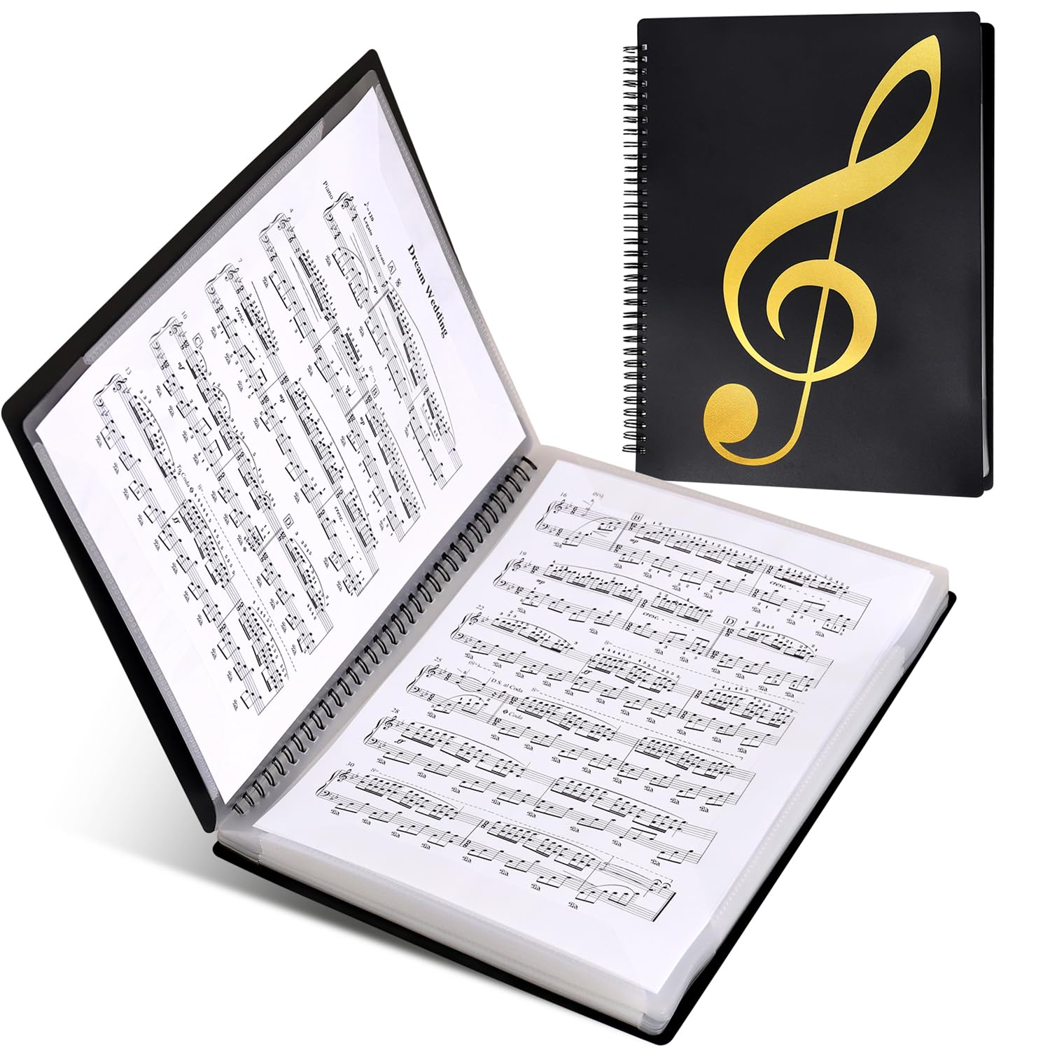 Fansjoy Sheet Music Folder, 60 Pages Capacity, Sheet Music Binder/Holder, Spiral Binder Organizer for Sheet Music Storage, Fits Letter Size 8.5 x 11 in/ A4, Writable & Detachable Choir Folder (Black)