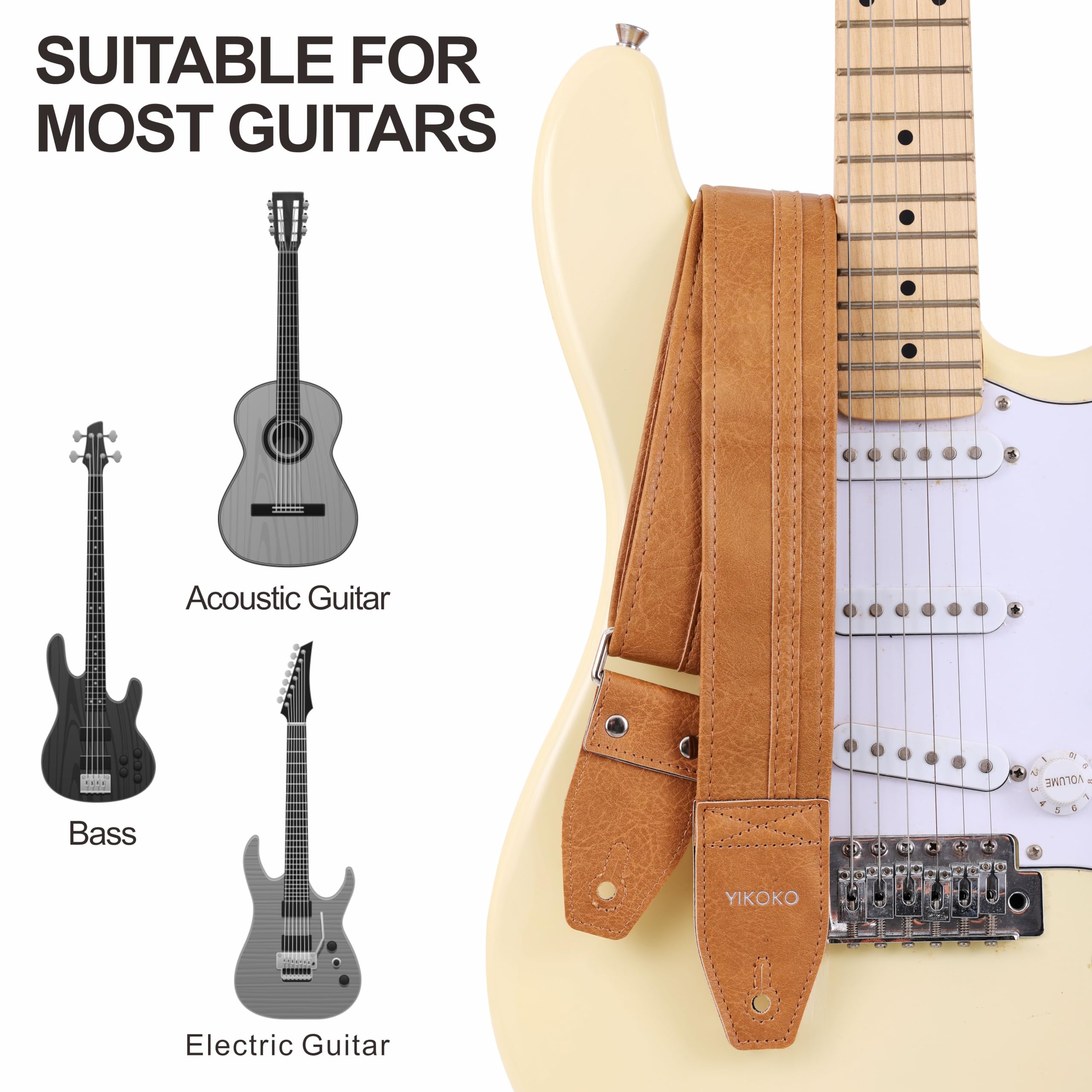 YIKOKO Guitar Strap 2″, Colorful Vegan Leather Guitar Straps, Vinyl, Adjustable, for Acoustic, Bass and Electric Guitars