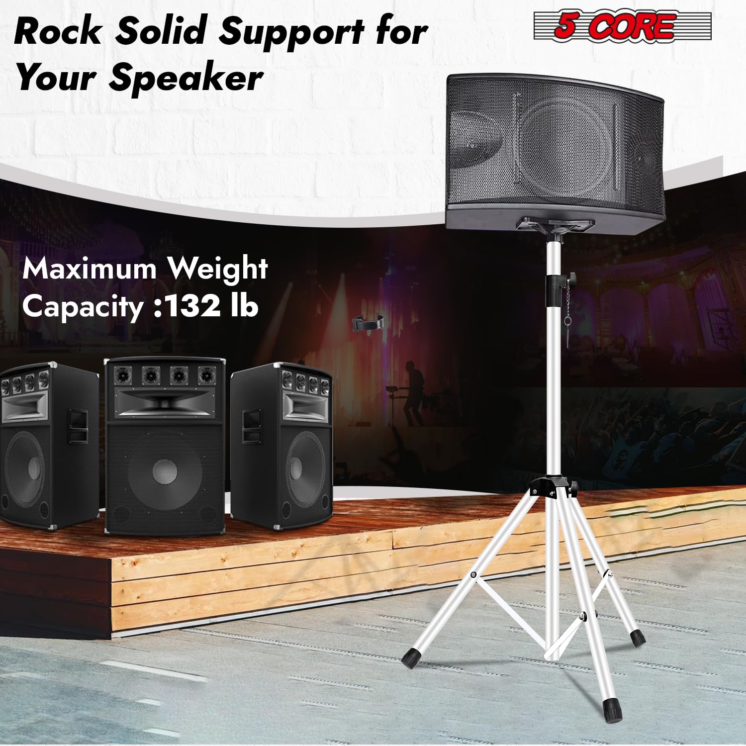 5 Core Speaker Stand Tripod Pair Adjustable PA DJ Universal Pole Mount