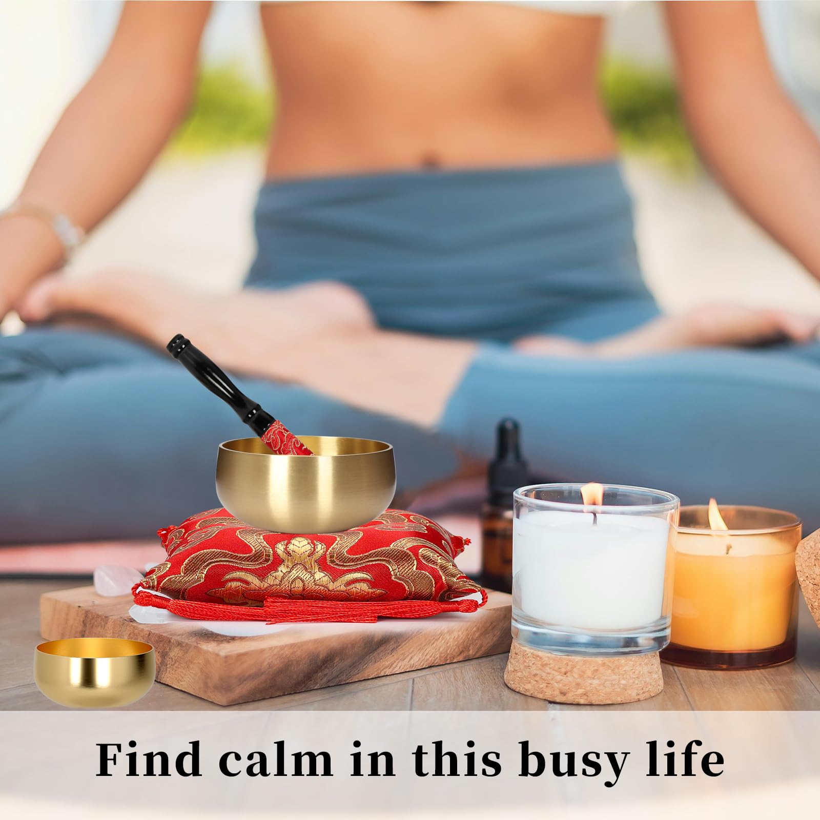 Tibetan Singing Bowl, 3-Inch Sound Bowl Meditation Set