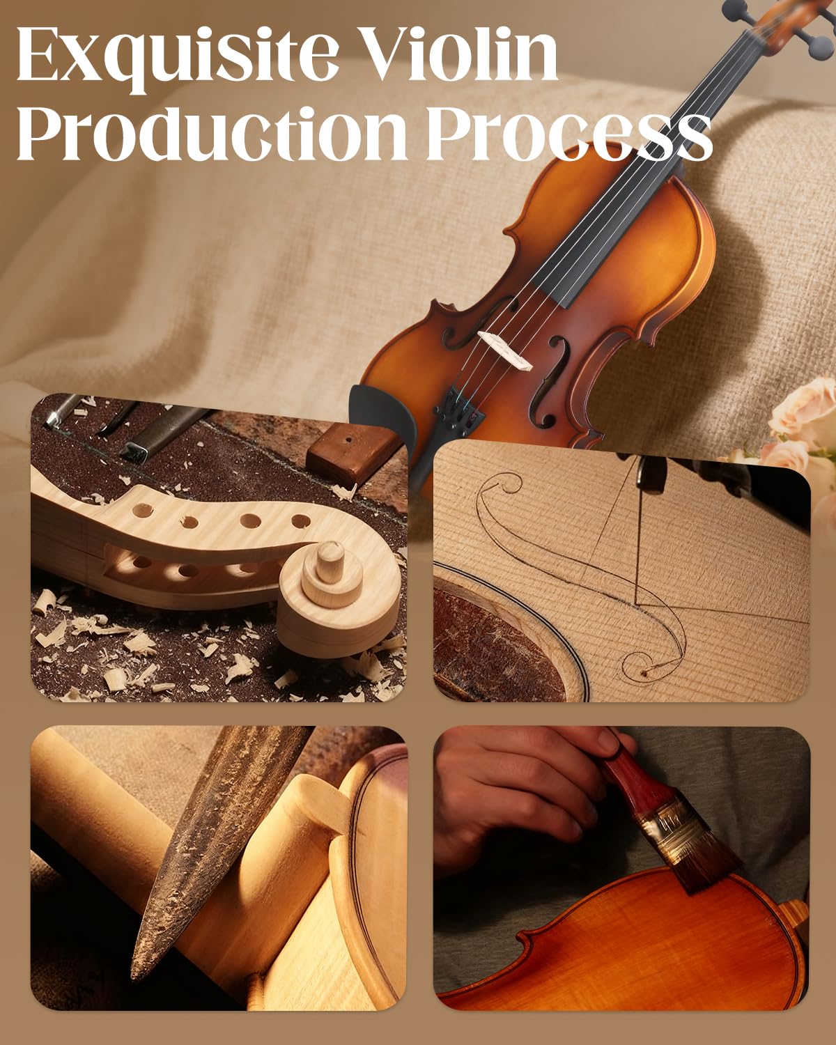 Ktaxon 4/4 Violin Solid Wood, Full Size Acoustic Fiddle Set (Matte)