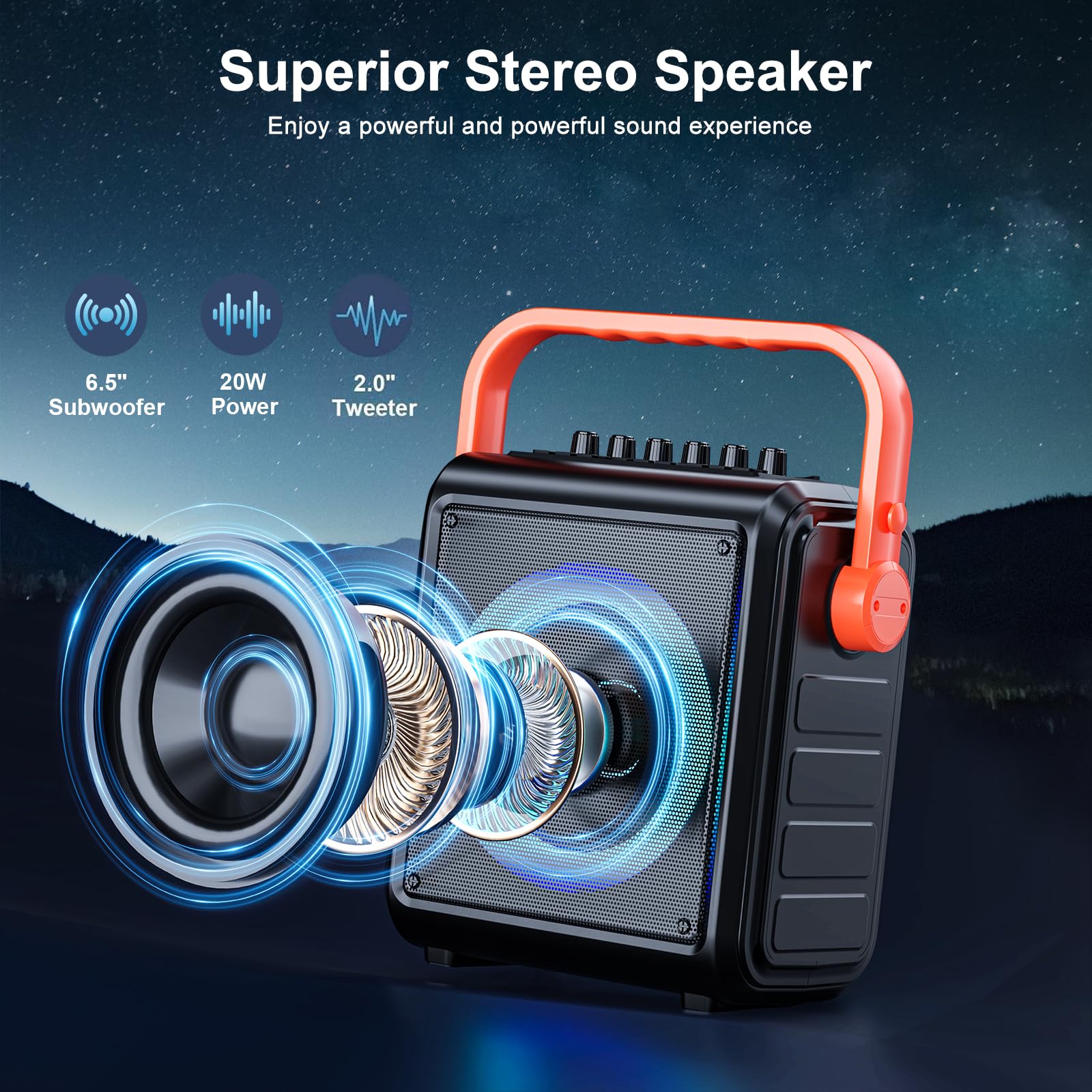 Karaoke Machine with 2 Wireless Microphones for Adults & Kids, 8000mAh Portable Bluetooth Speaker PA System with Lights, Supports AUX in/TF Card/FM/REC, Microphone Speaker Set for Home Party, Outdoor