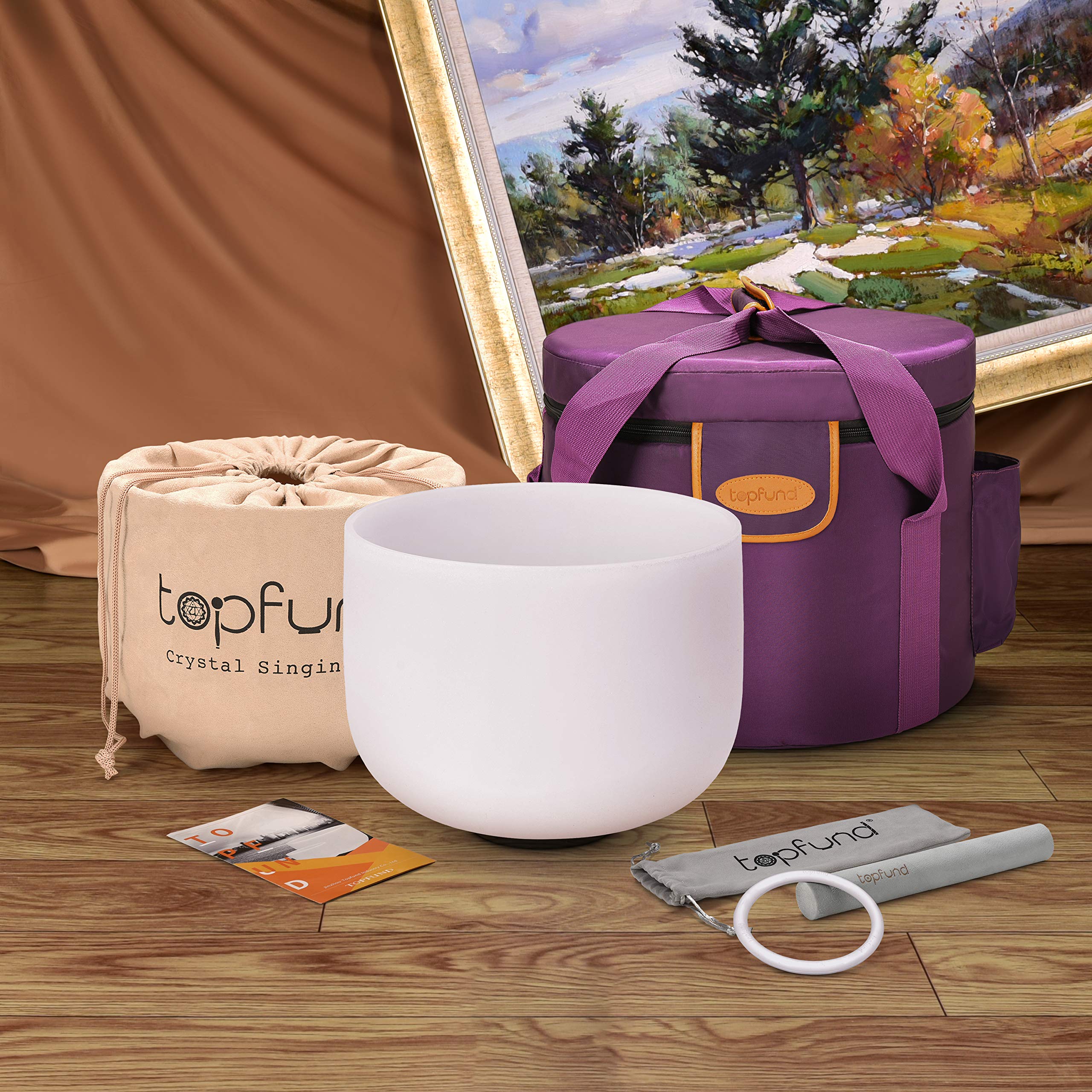 TOPFUND 440Hz C Note Crystal Singing Bowl 12 inch Root Chakra with Heavy Duty Carrying Case and Suede Mallet