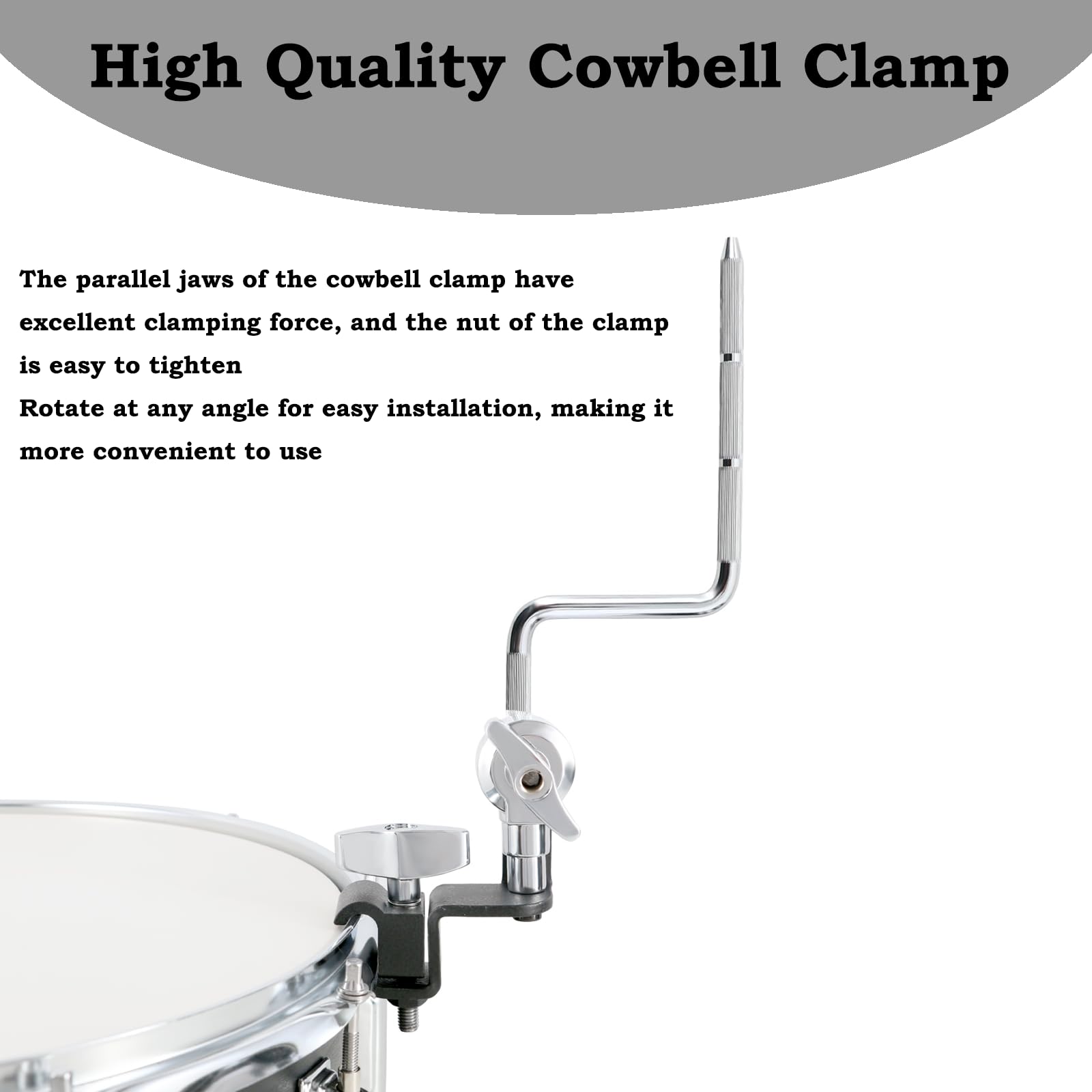 Snare Drum Clamp,Snare Drum Cowbell Clamp With Z Shape Percussion Mount Rod, Cowbell Mount Bracket Mounting Bracket for Cowbells, Cowbell For Drum Set, Snare Drum Accessories