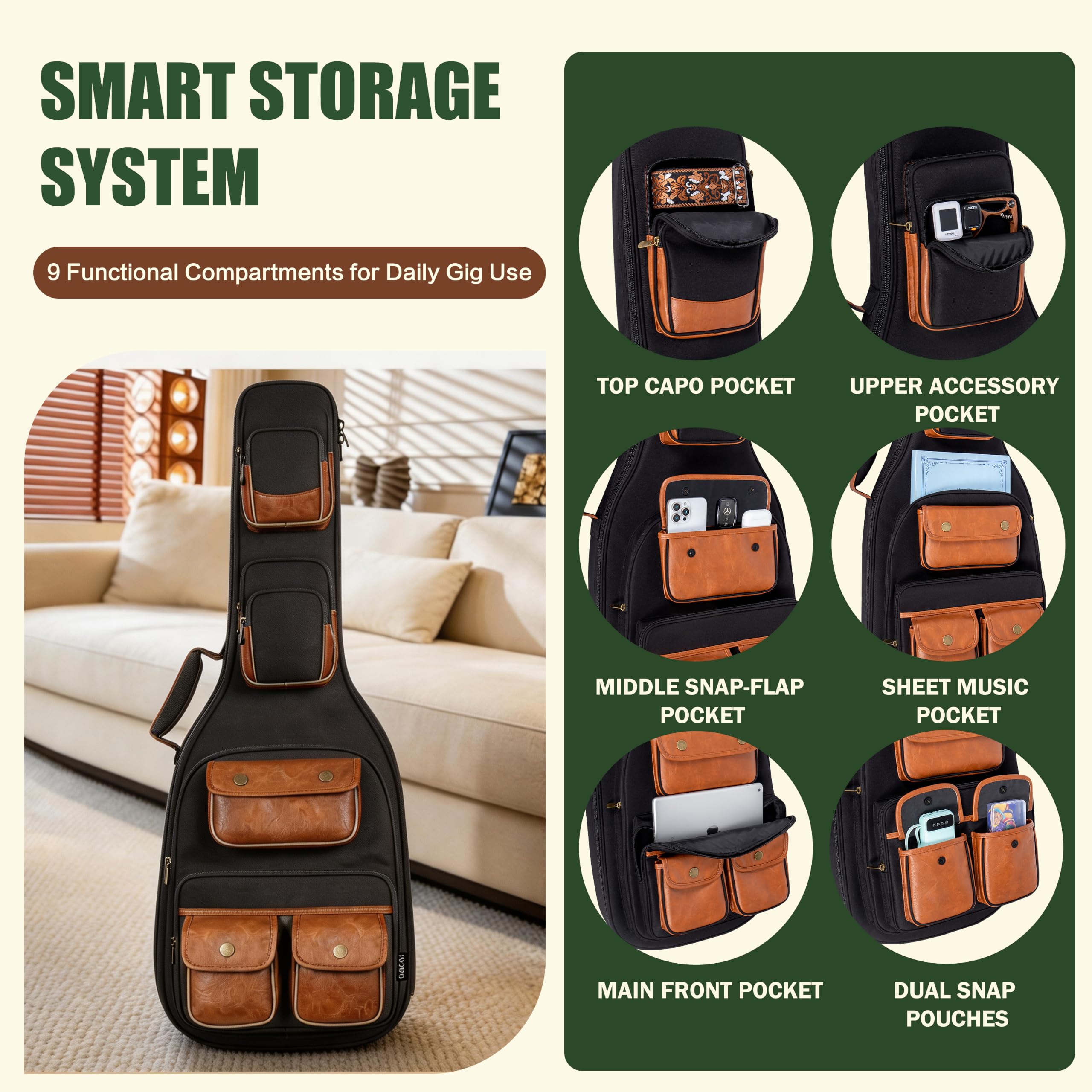 PPOPPO 39/40″ Electric Guitar Bag 900D Heavy Duty Waterproof 0.5″ Padding