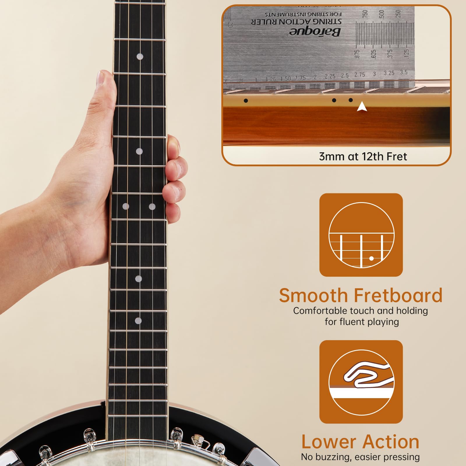 Banjo, Kmise 5 String Beginner Banjo 38 inch Full Size with Remo Head Closed Back with Removable Resonator, Tuner, Strings, Finger Picks, Strap, Bag, Accessories Set Gift Choice for Adults Beginner