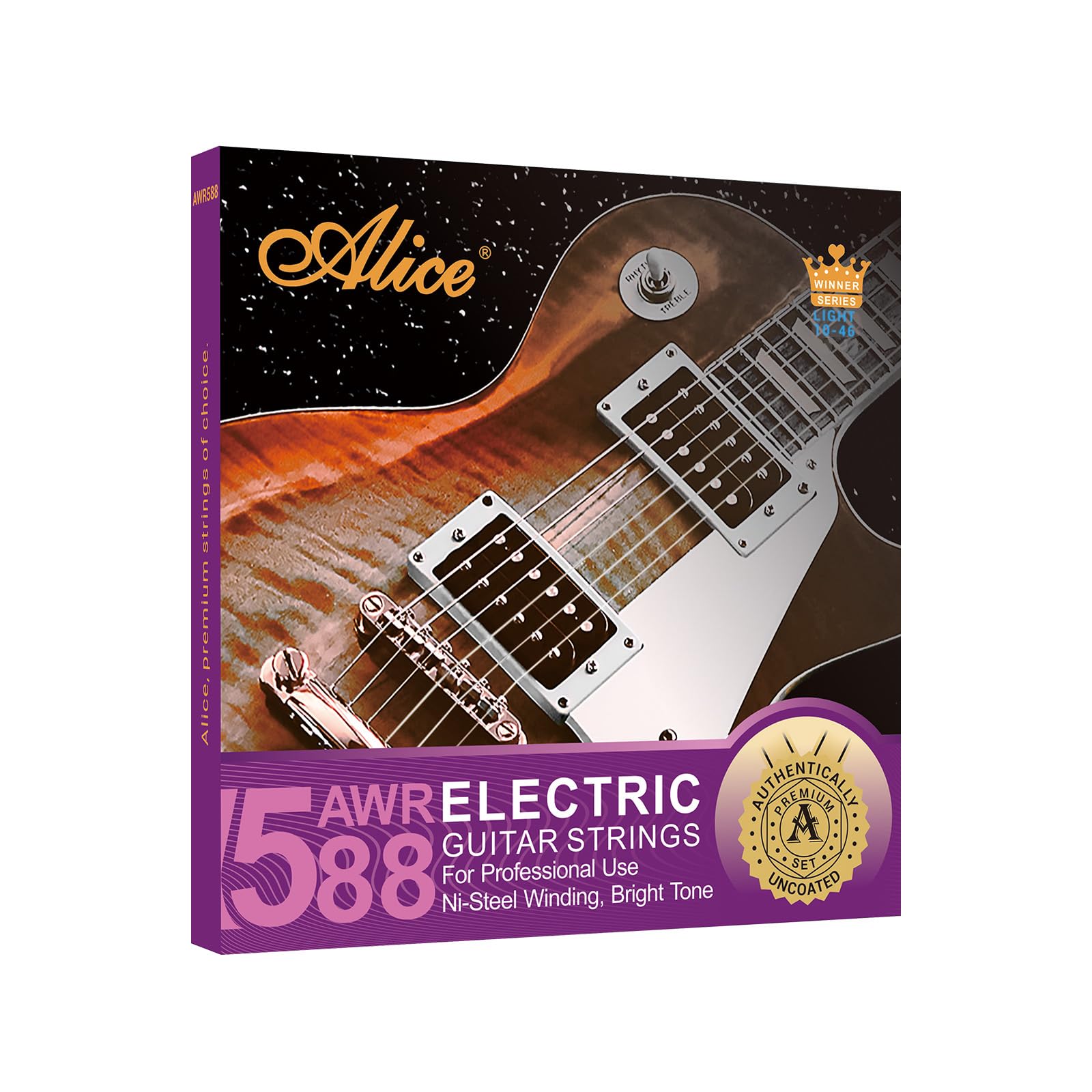 Alice Electric Guitar Strings, Alloy Steel and Nickel Steel Winding Guitar Strings with Ball-End, Comfortable Feel and Bright Tone, Regular Light 10-46, Ideal for Professional Players, Sliver Color