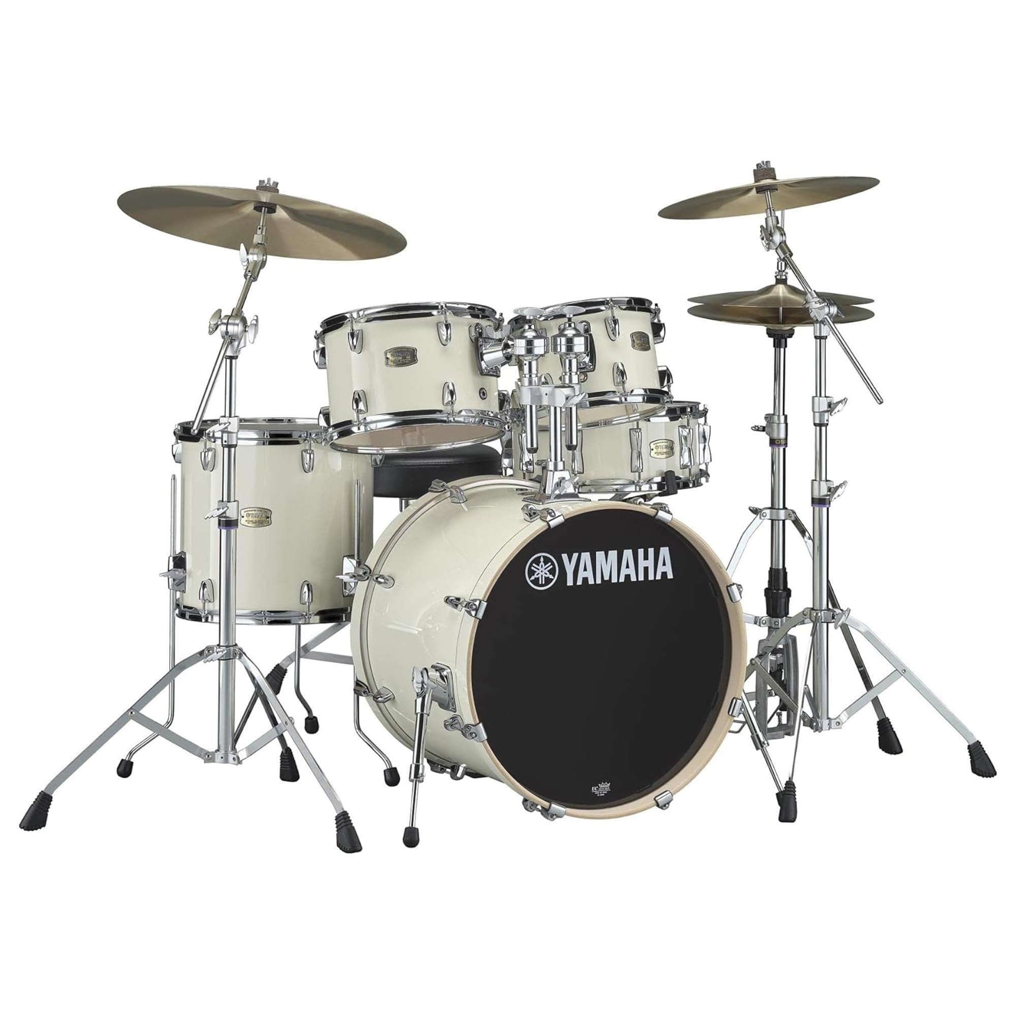 Yamaha SBP0F50CLW Stage Custom Birch 5pc Drum Shell Pack With a 20″ Kick Drum and 14? Snare Drum in Classic White For Students and Working Drummers ()