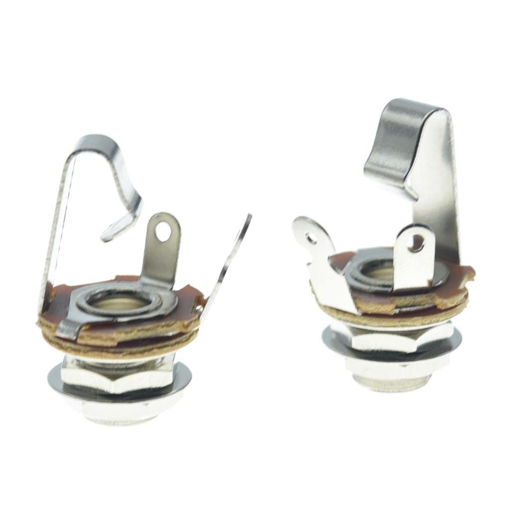 KAISH Nickel Premium 2-Pack Brass Material American Thread Audio 1/4″ Female Guitar/Bass Output/Input Jack 6.35mm TS Mono Panel Mount Jack Socket with Nuts and Washer