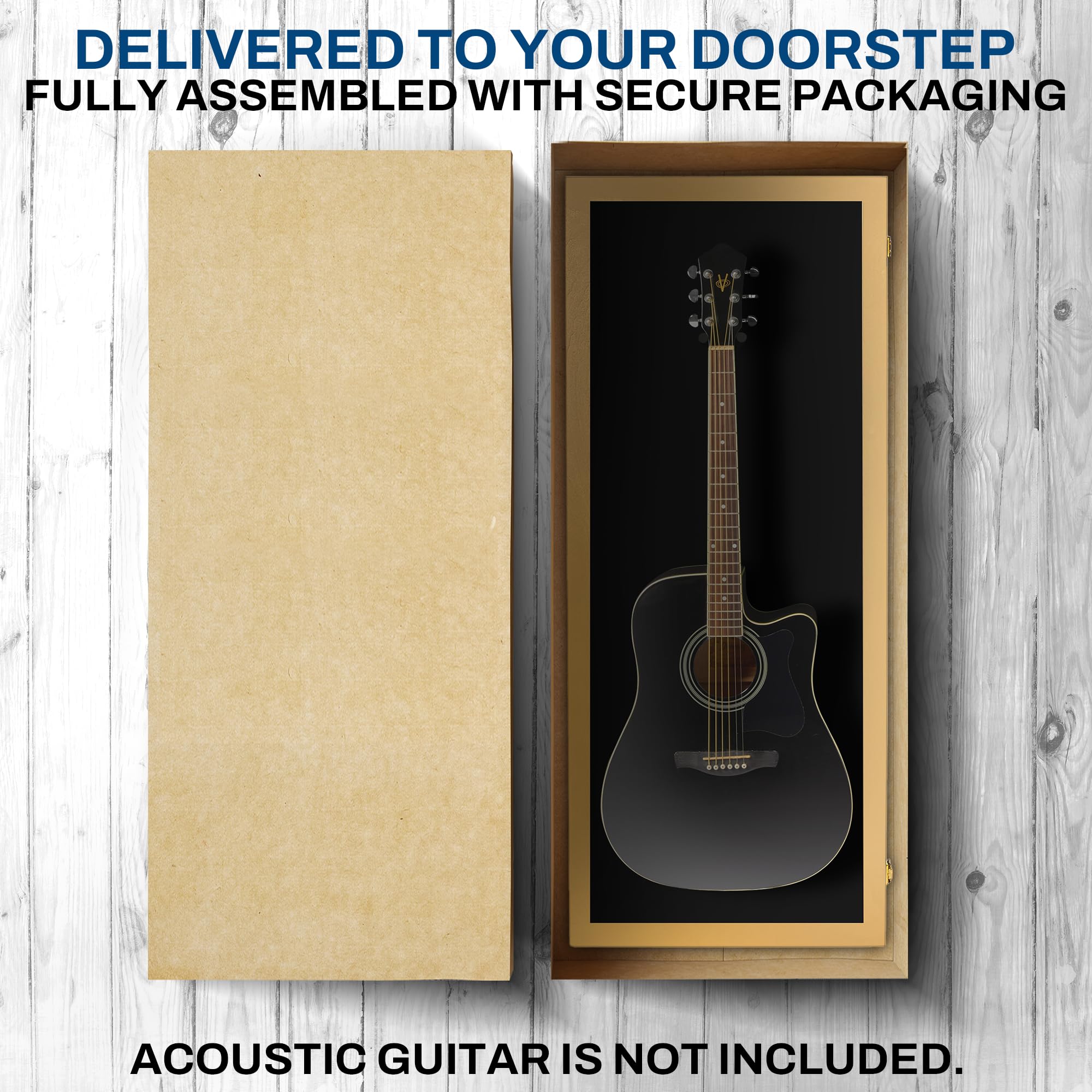 PENNZONI Acoustic Guitar Display Case – Acrylic Acoustic Guitar Case – Guitar Display Case Wall Mount Made from Hardwood Frame & Clear Acrylic – Golden Oak w/Black Felt