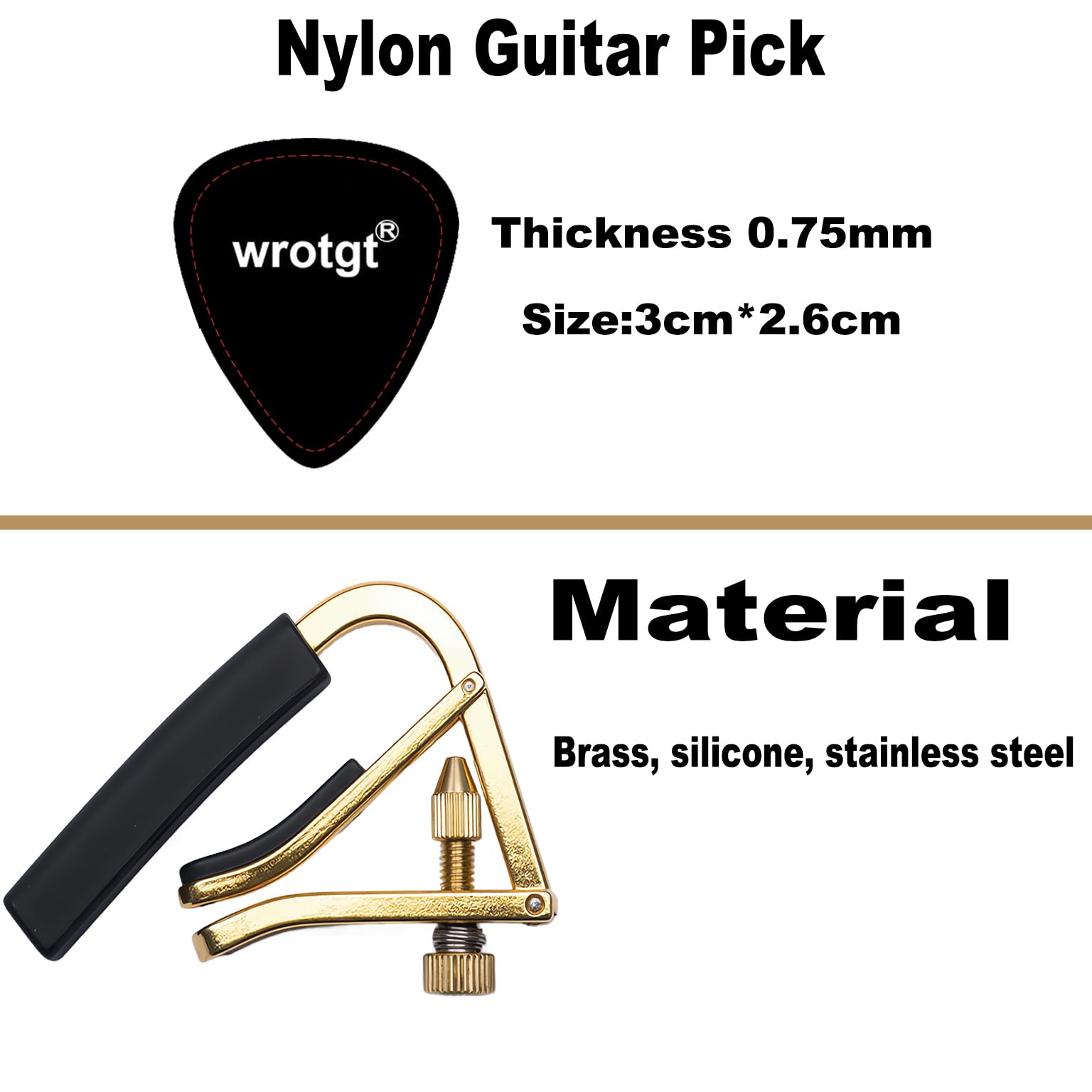 Wrotgt U-Shaped Guitar Capo 304 Stainless Steel | Professional Metal Screw Adjustable Clamp for Acoustic, Electric, Classical Guitars & Bass | Fits 4-12 String & Banjo (9-16″ Radius)