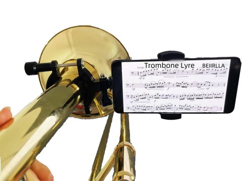 Trombone Lyre,Adjustable 360°Rotation,Securely Mount Your Phone to Your Horn,Read Music from PDF,Take video,for Trombone&Mellophone or Flugelhorn,Fits0.78-2.5in Pipe Diameter,Fits 99.9% of Smartphones