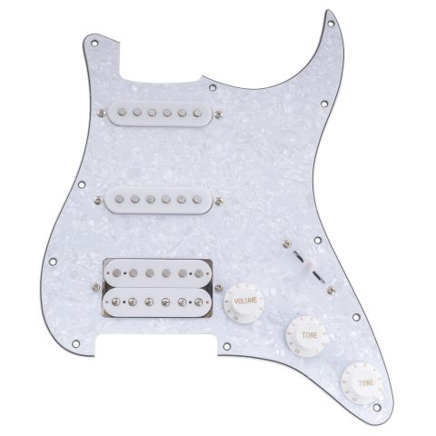 Musiclily Basic Pre-wired Loaded Standard ST HSS Pickguard 4Ply White Pearl