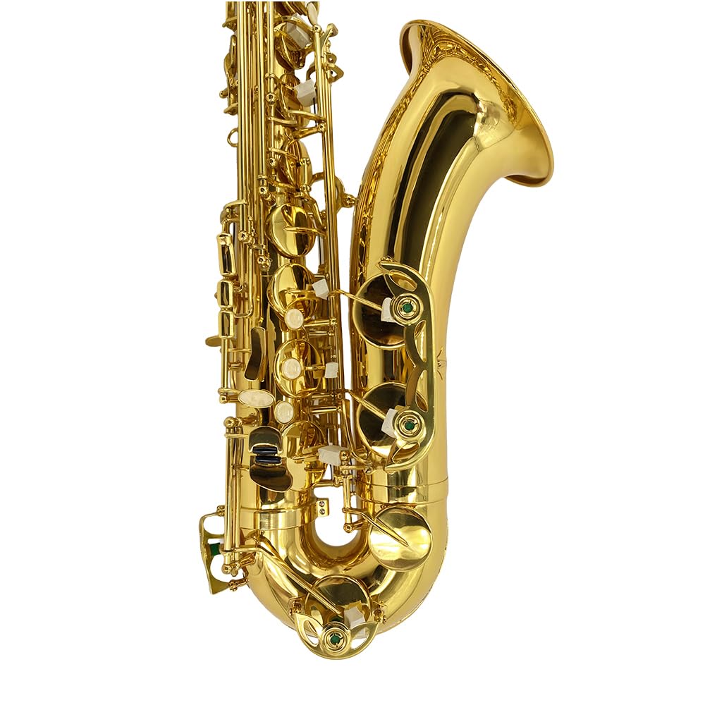 Vetimobato B Flat Tenor Saxophone Gold Brass Lacquer Student Bb Tenor Sax Kit for Adults Beginners Intermediate Players with Hard Case Mouthpiece Reeds Neck Strap Cleaning Set (Golden Tenor)
