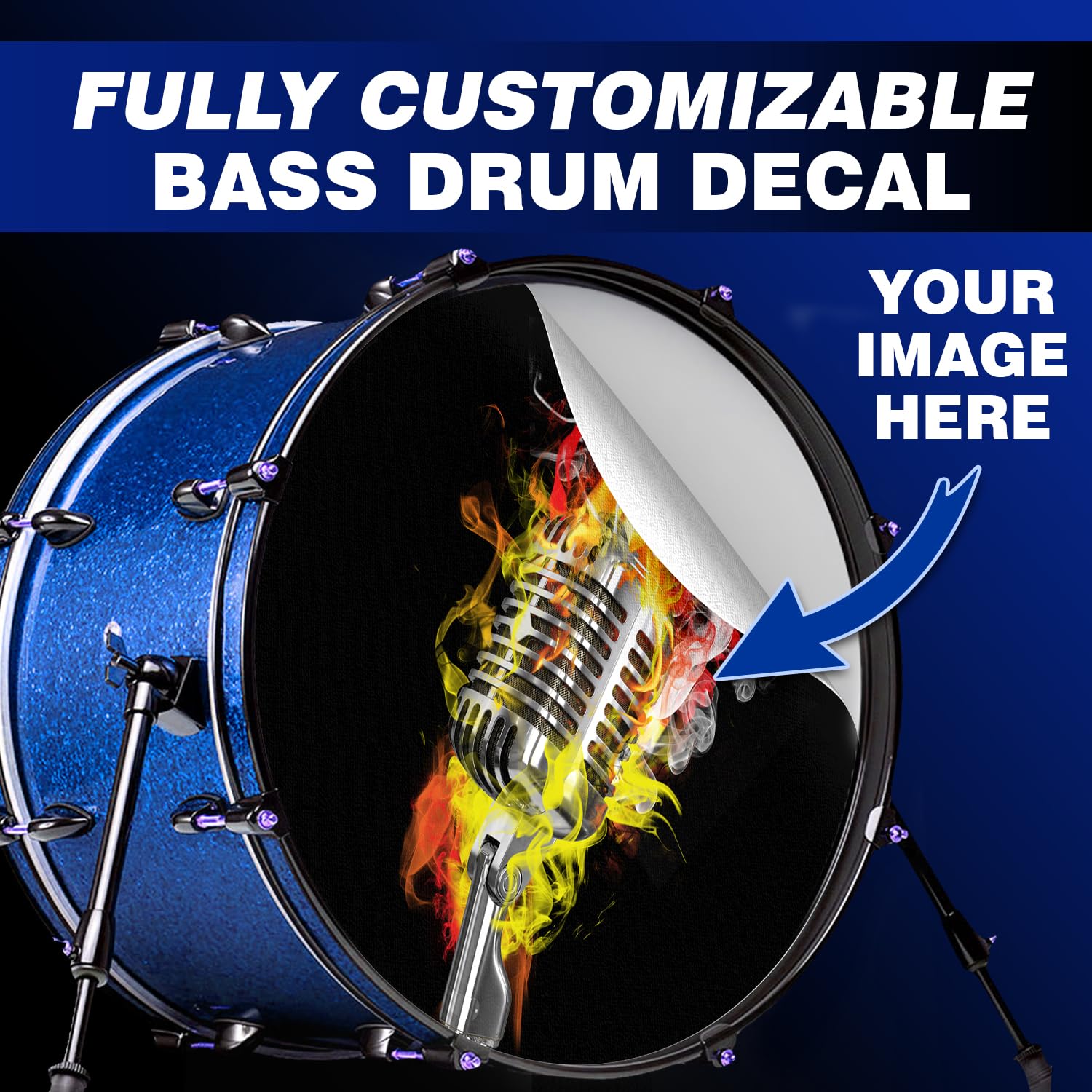 Custom Bass Drum Decal – Personalized Custom Stickers for Drums, Full Color Logo Band, Bass Drum Head Wrap, Easy Apply & Remove for Professional or DIY Kits, Made in USA