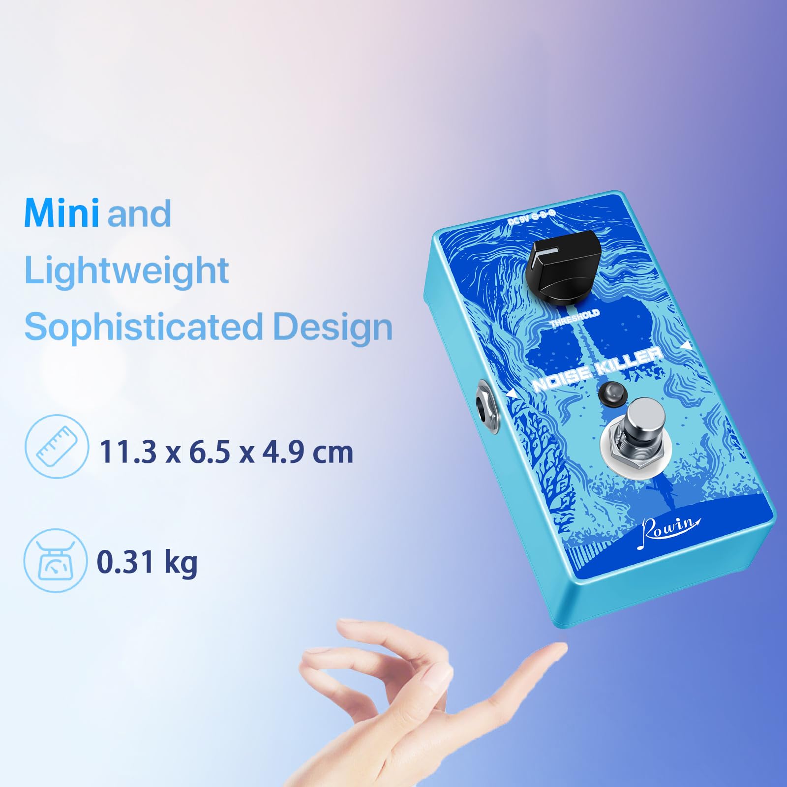 Rowin Noise Killer Guitar Noise Reduction Pedal, True Bypass Noise Suppressor with Adjustable Threshold, Zinc Alloy Full Size Effect Stompbox RE-03