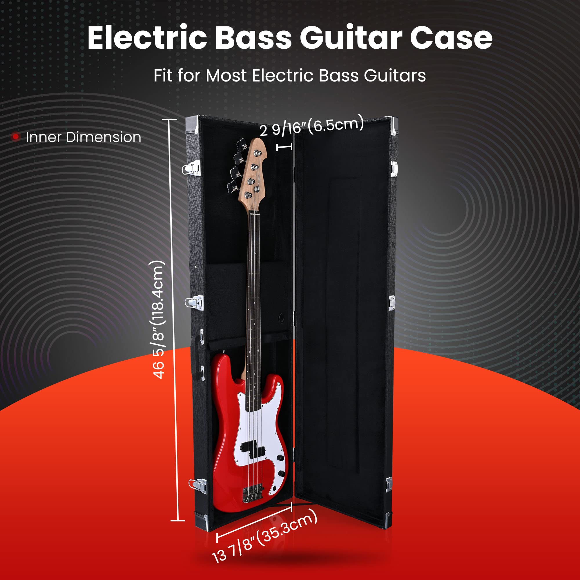 HeyJiaYu Electric Bass Guitar Hard Shell Carrying Case, 46″ Electric Bass Guitar Wooden Hard Shell Lockable with Key, Black (Bass Guitar)