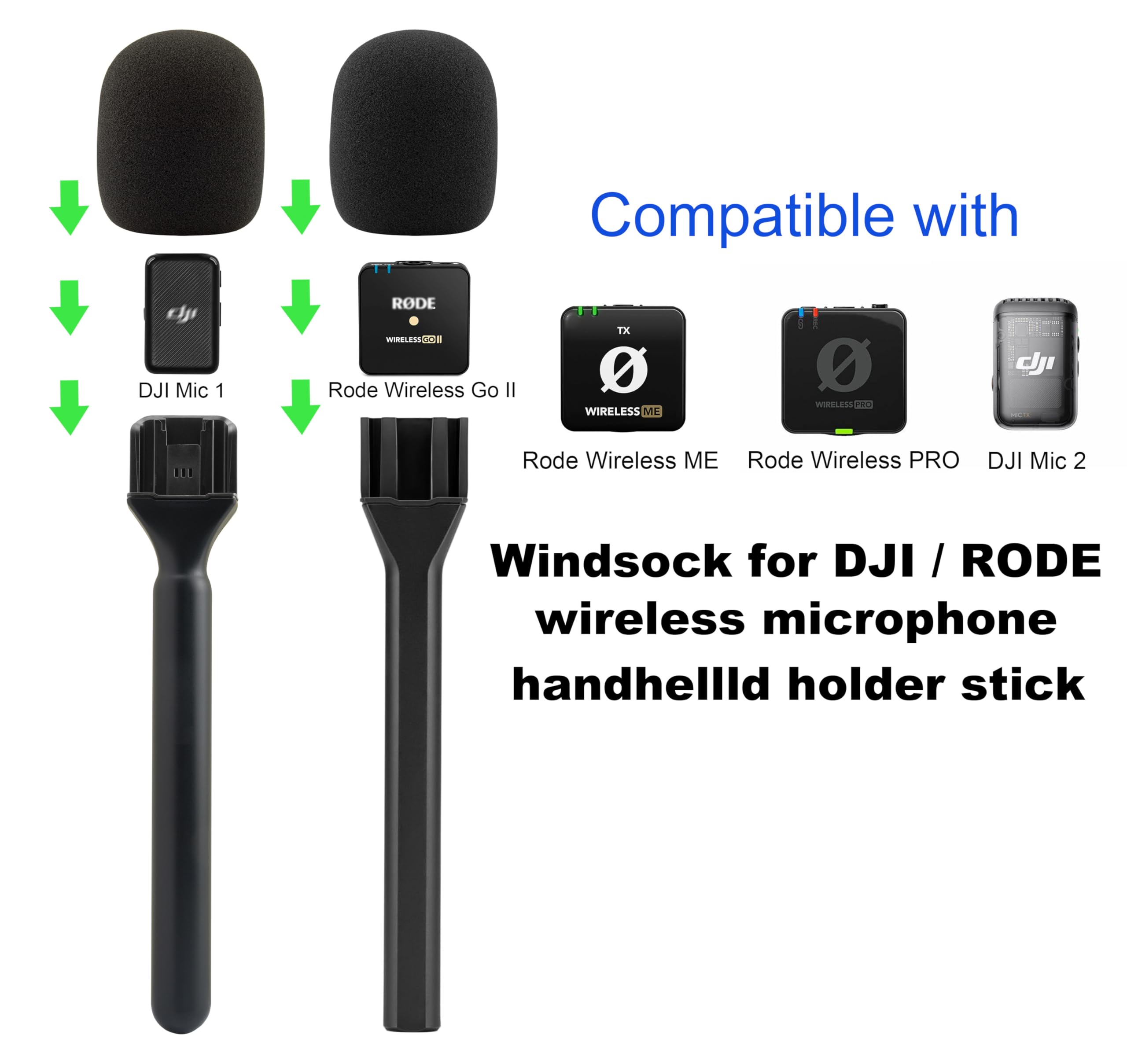 JCMOYUTY Foam Cover for DJI/Rode Wireless Microphone/Rode Interview Go Handheld Holder Black Stand Pop Filter