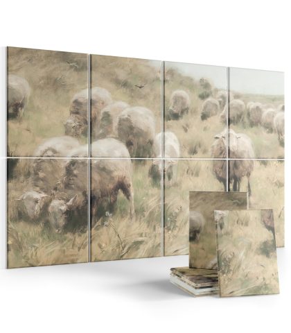 Wall Art Acoustic Panels,47”X31”Sound Absorbing Panels-8-Pack with 50 Adhesive Tabs, Decorative Sound Absorbing Panels for Living Room and Recording Studio, Offices-Hillside sheep