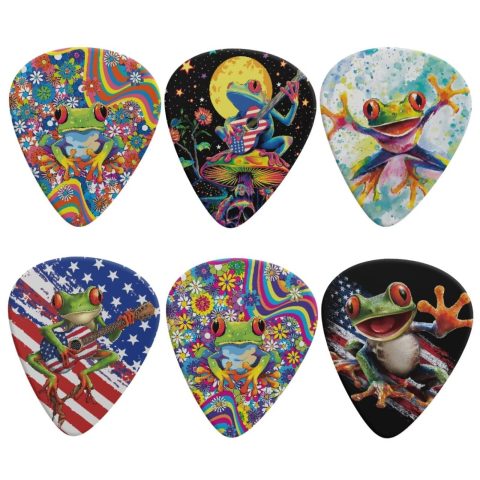 KEIAHUAN Frog Pattern 6PCS Celluloid Guitar Picks Colorful Guitar Plectrums for Bass, Electric, Acoustic Guitars